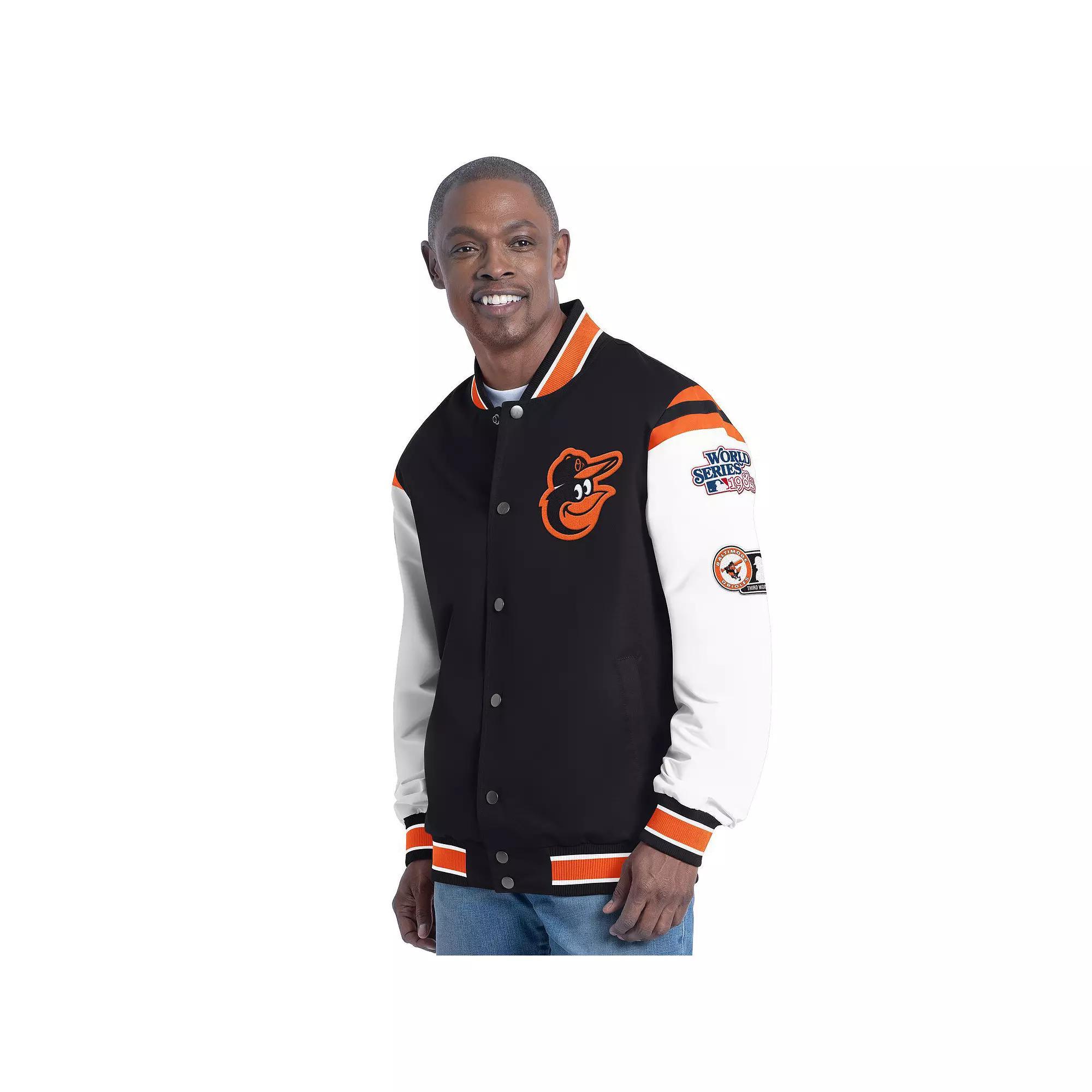 Men's G-III Sports by Carl Banks  Orange Baltimore Orioles Recruit Commemorative Full-Snap Varsity Jacket, Size: Large Product Image
