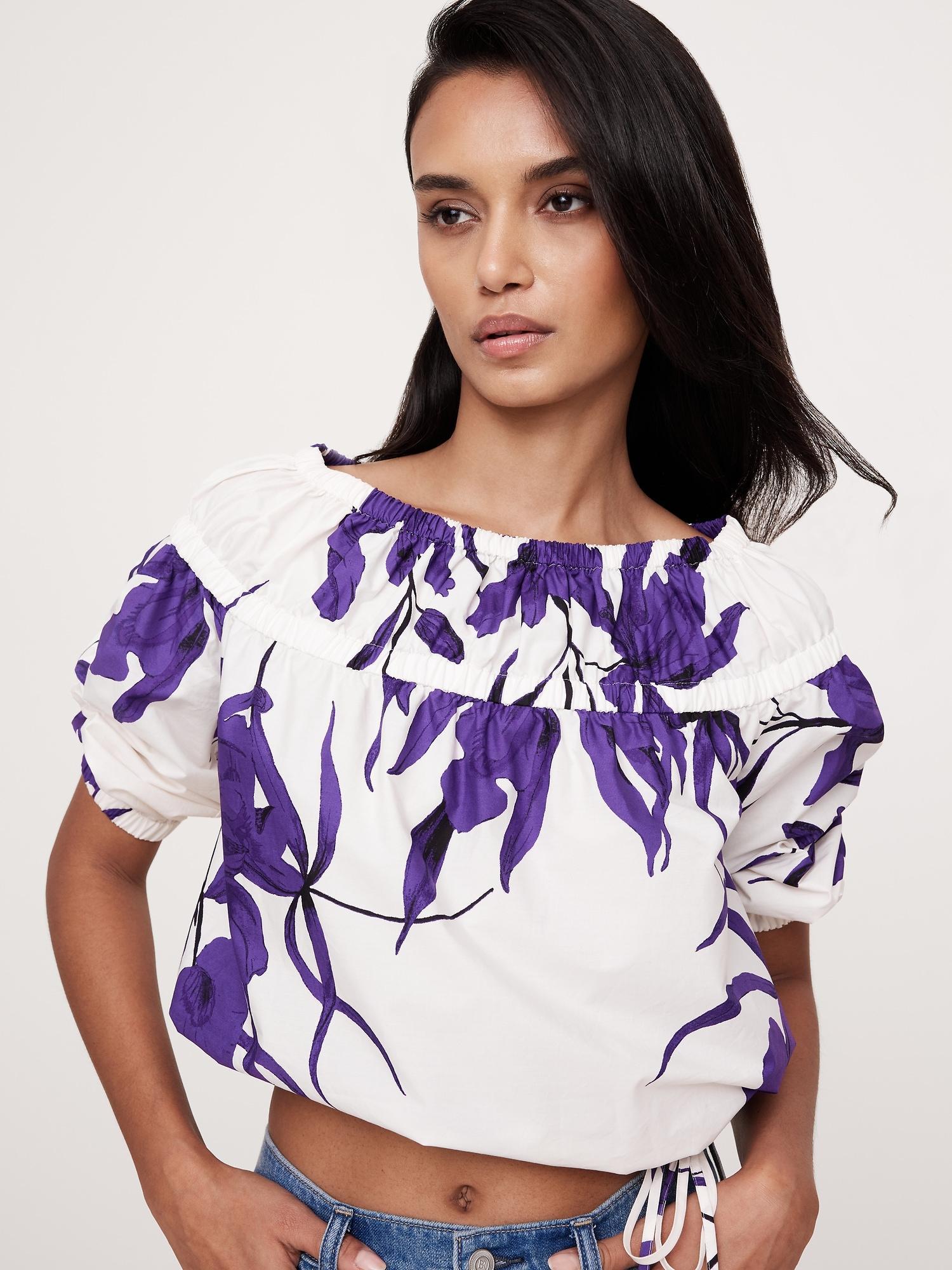 Cotton Poplin Ruched Bubble-Hem Top Product Image