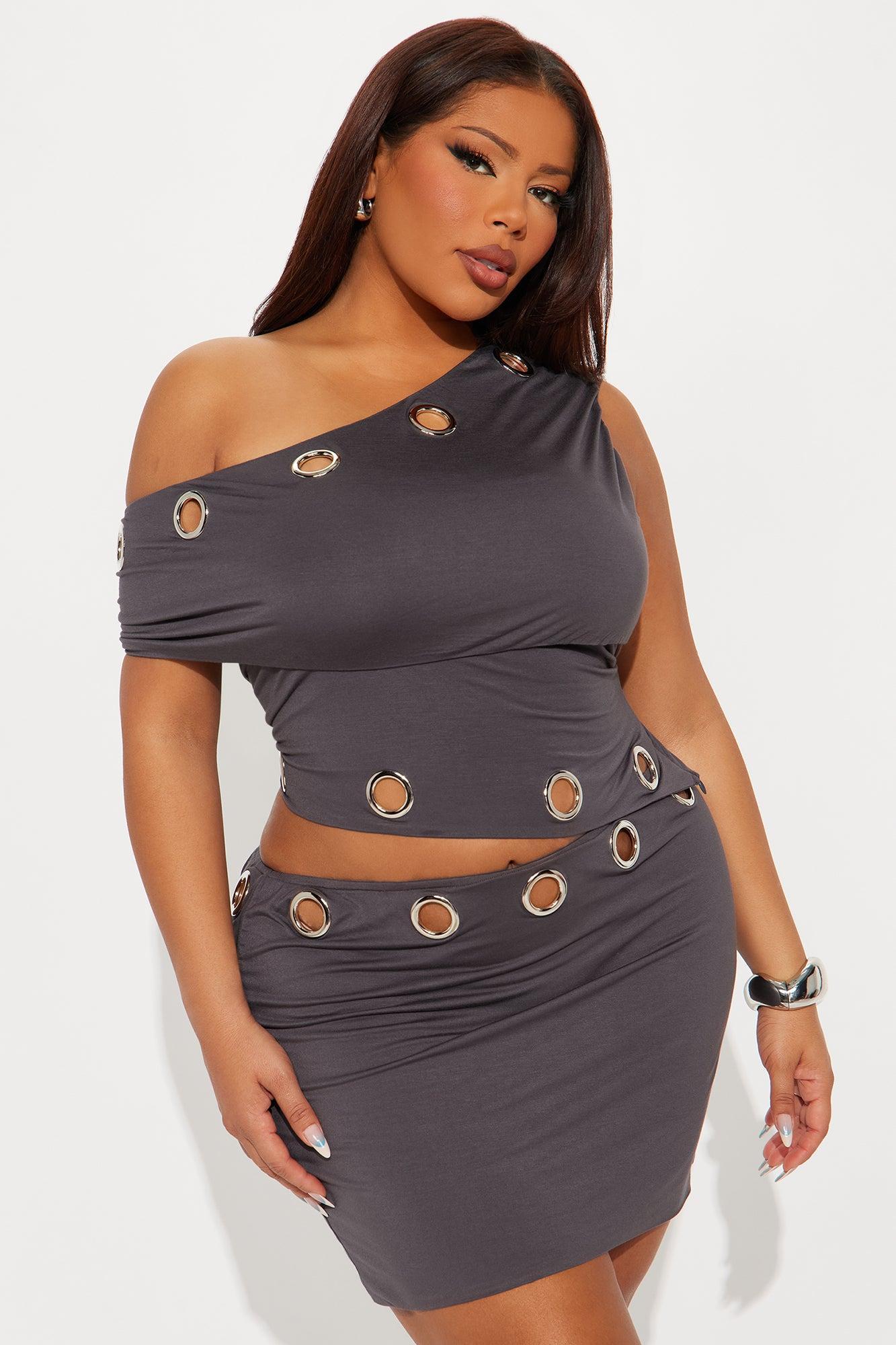 Lia Double Lined Grommet Skirt Set - Grey Product Image