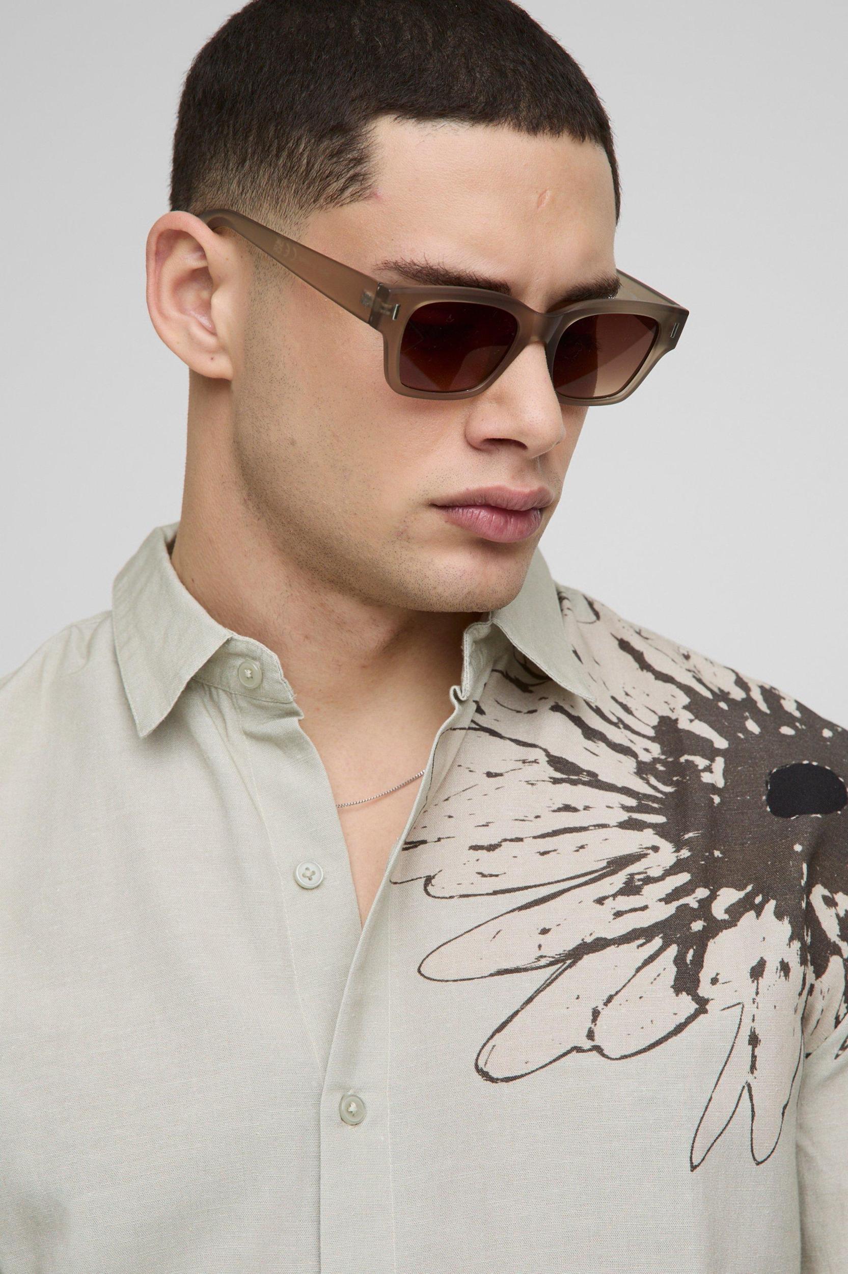 Oversized Floral Print Linen Look Shirt | boohooMAN USA Product Image
