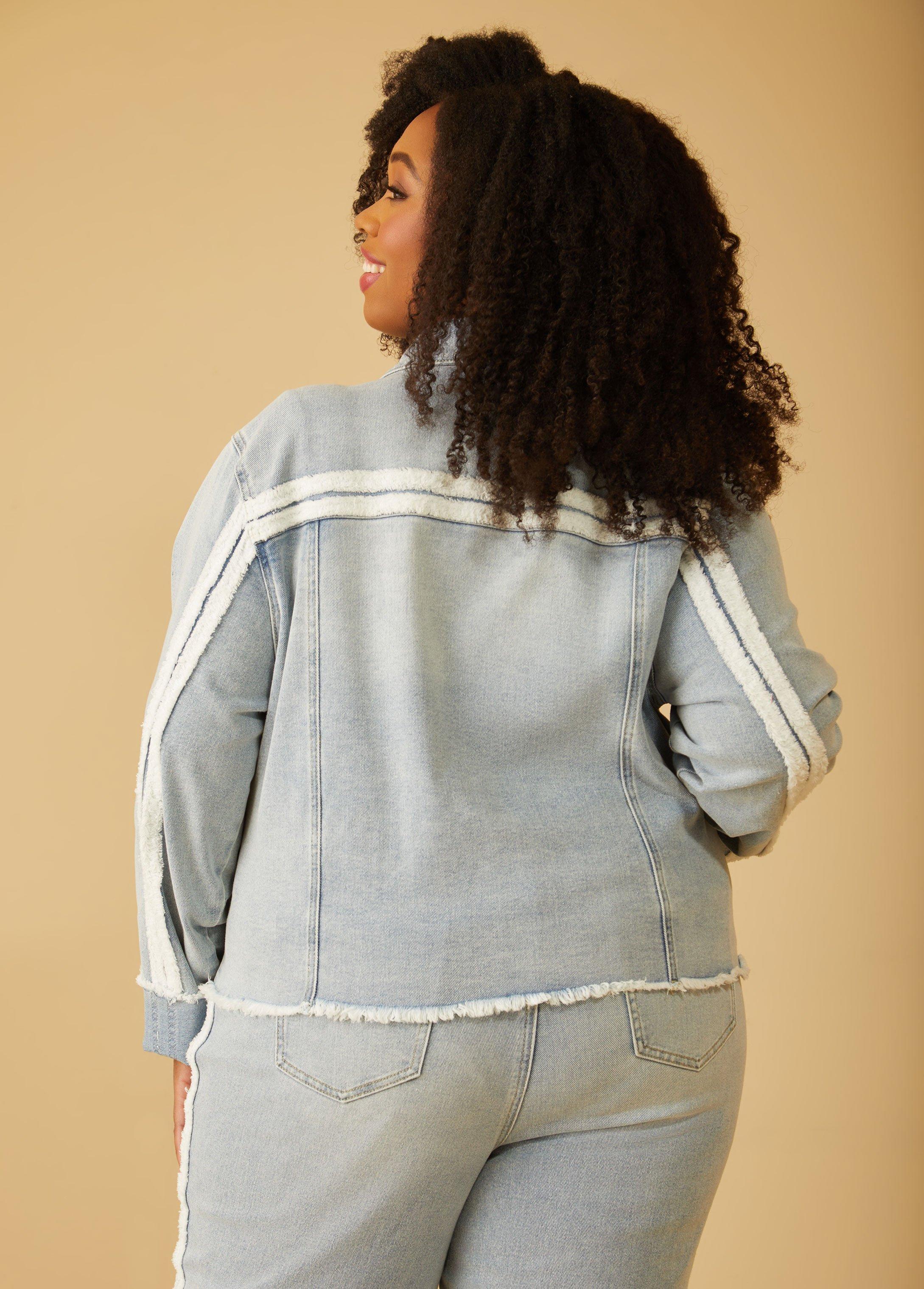 Frayed Stretch Denim Trucker Jacket Product Image
