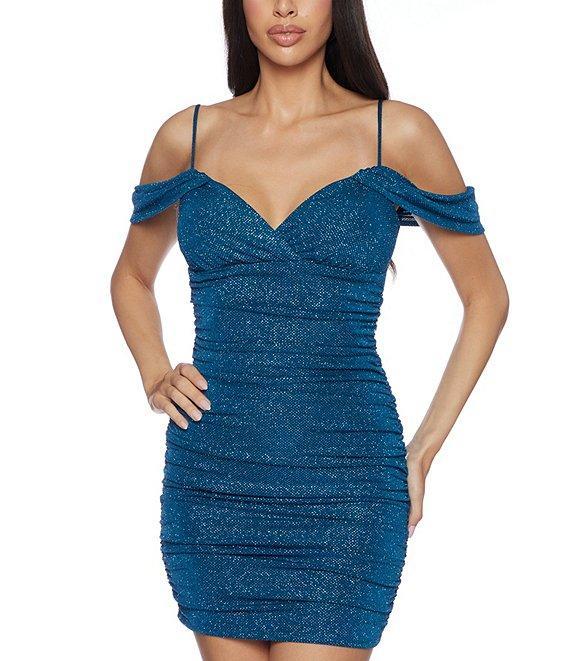 B. Darlin Self Spaghetti Strap V-Neck Bodycon Glitter Dress Product Image