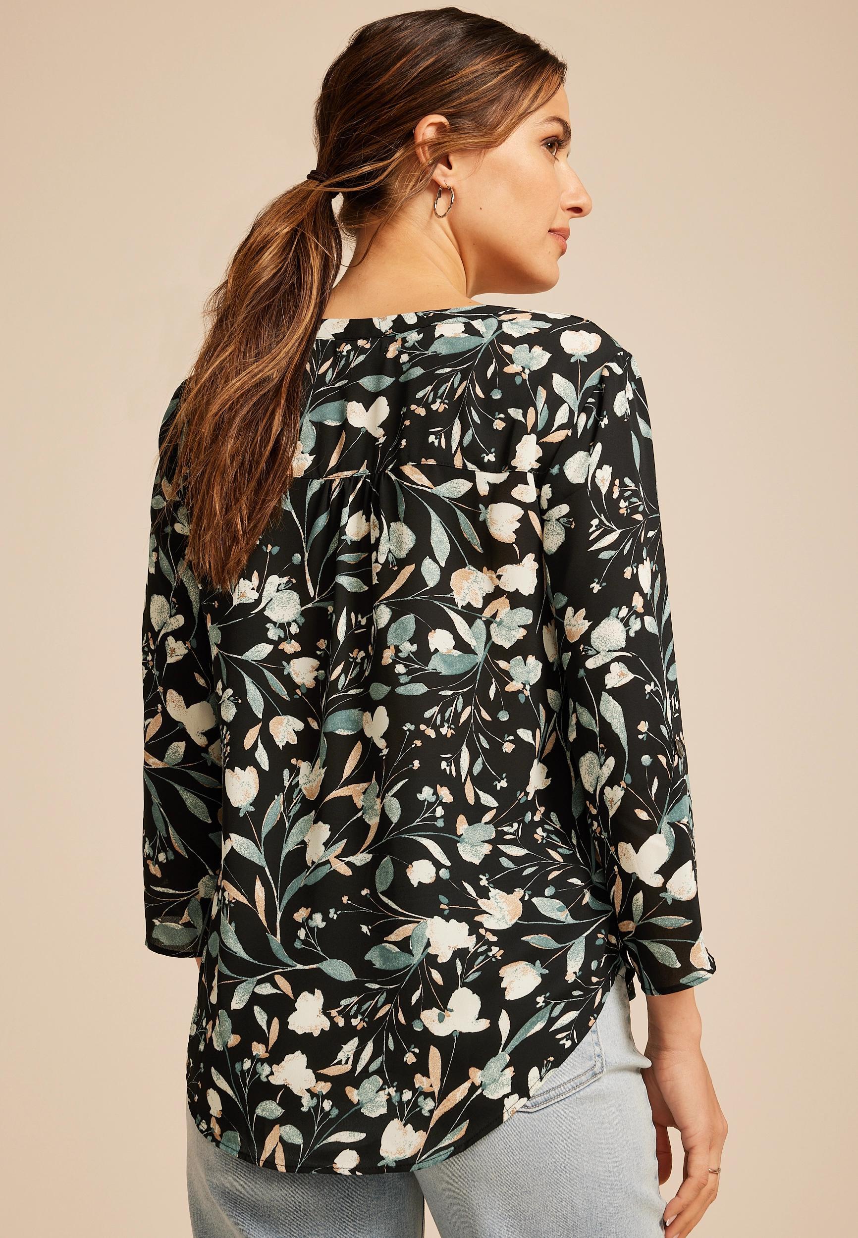 Atwood 3/4 Sleeve Floral V Neck Blouse Product Image