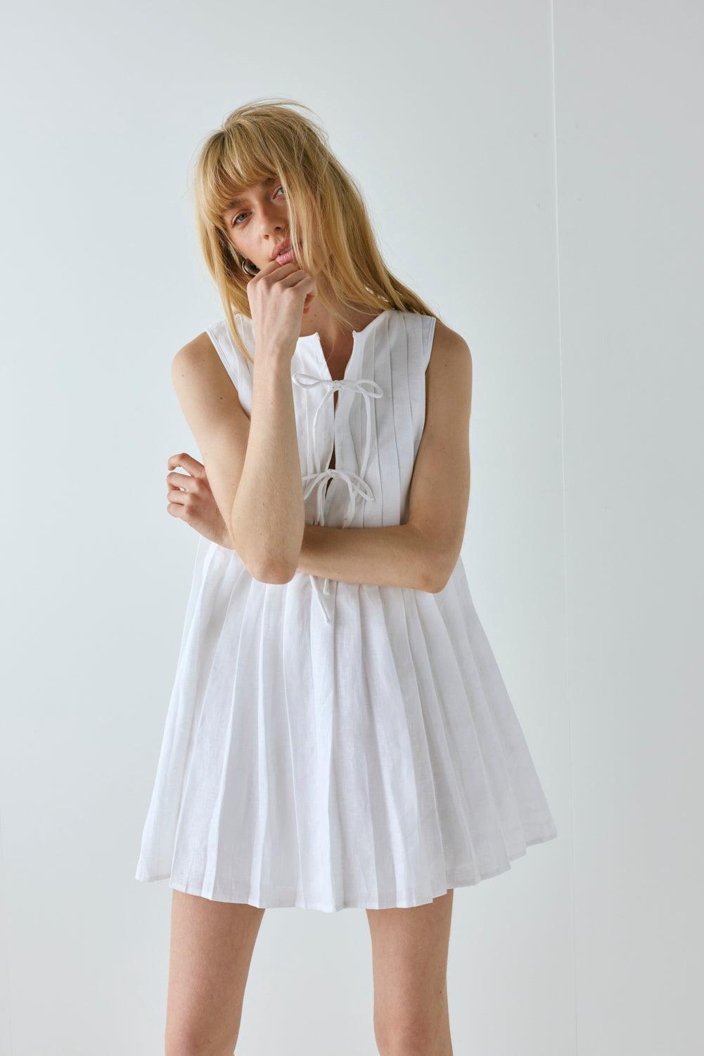 Valeria Linen Mini Dress White Product Image