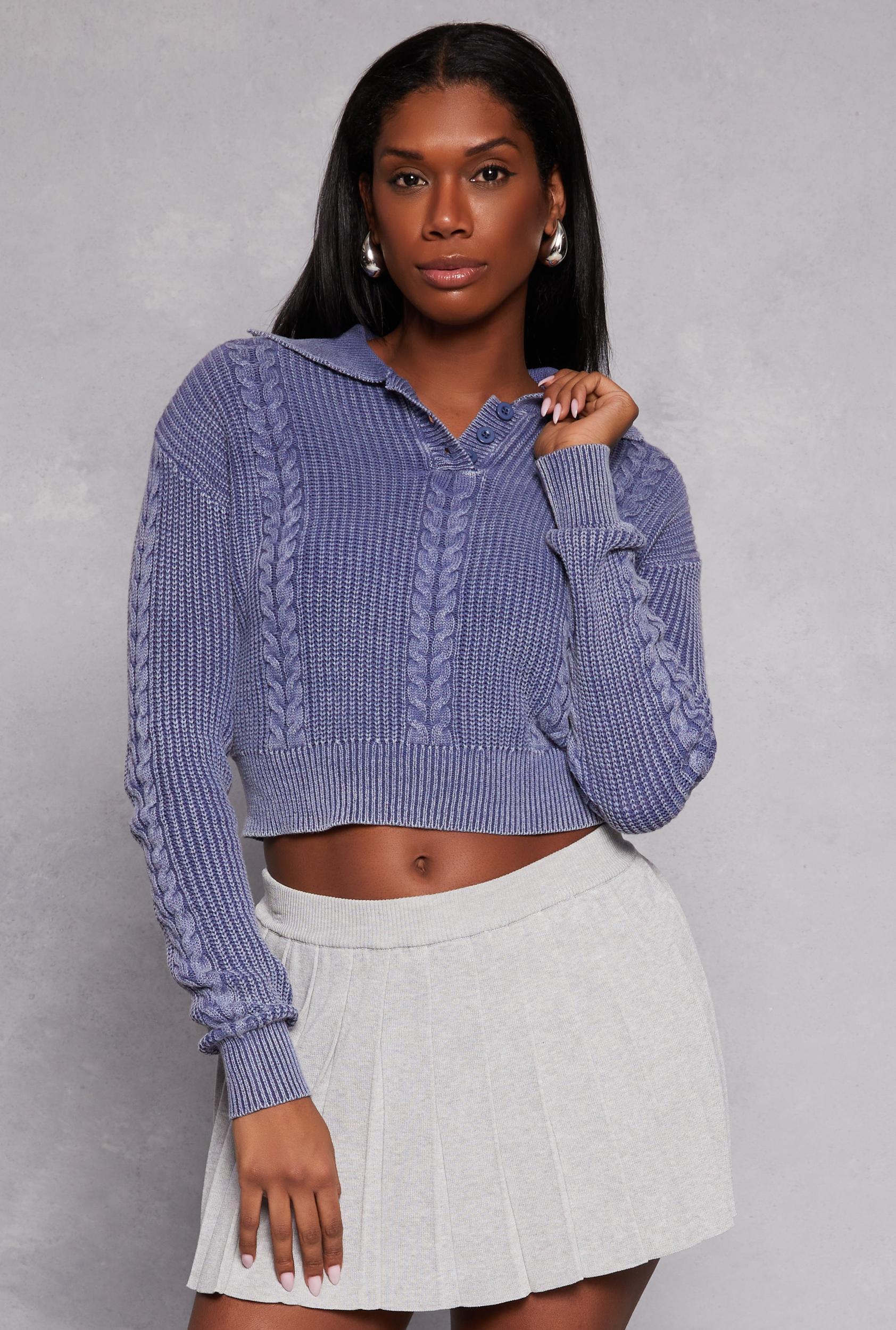 Womens Cable Knit Johnny Collar Sweater Product Image