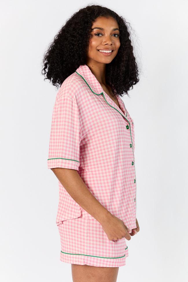 Good To Get Away Pink Gingham Short Sleeve Pajama Top DOORBUSTER Product Image
