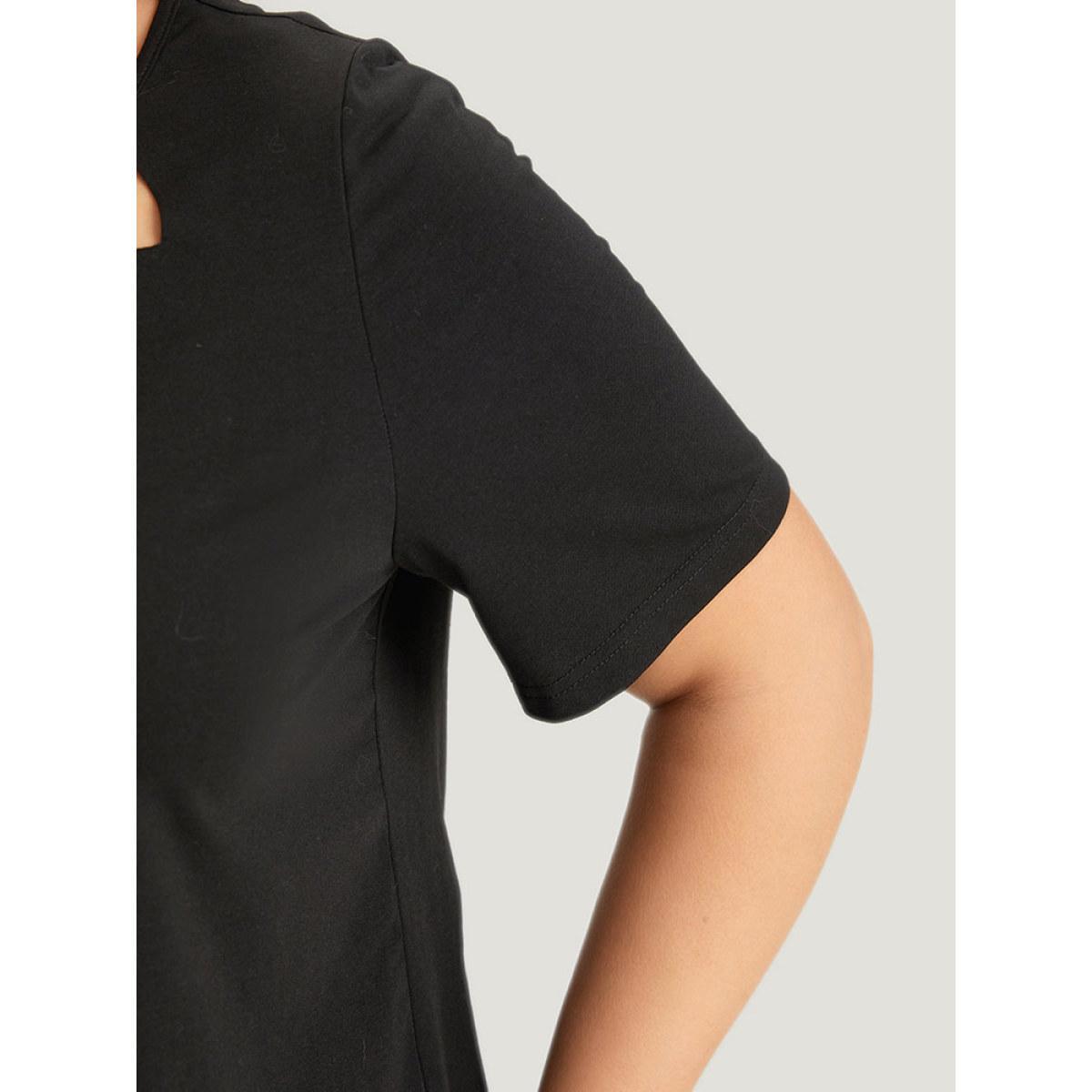 Plus Size Supersoft Essentials Solid Crew Neck Cut Out T-shirt Black Women Casual Cut-Out Plain Round Neck Dailywear T-shirts BloomChic 14-16/1X Product Image