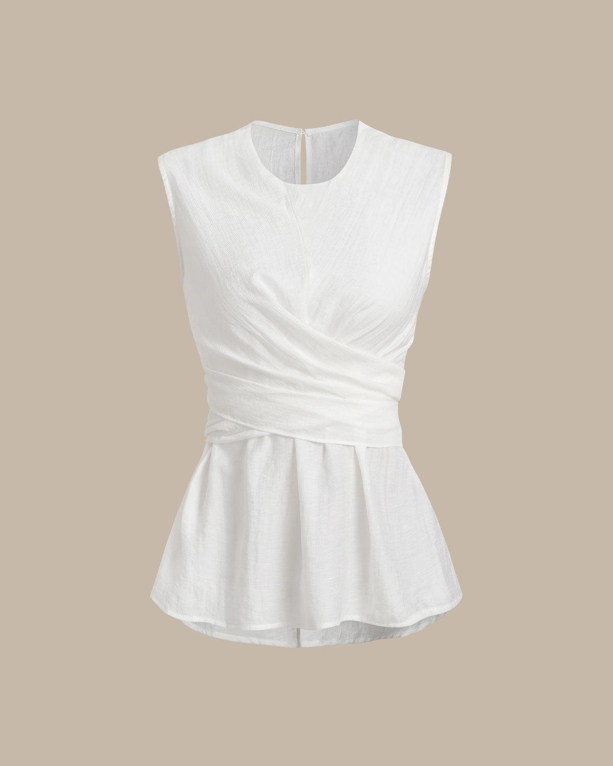 White Round Neck Tie-back Tank Top Product Image