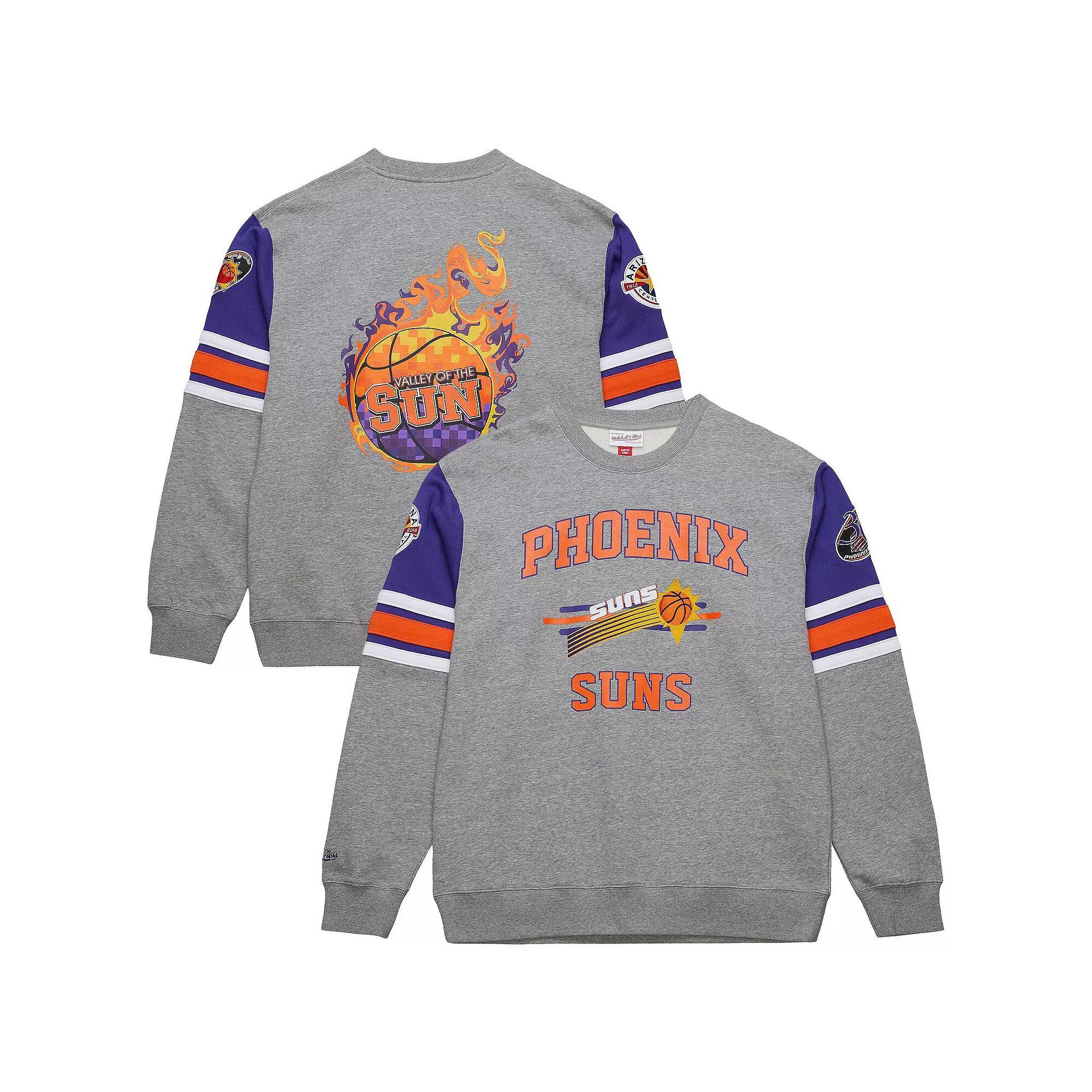 Men's Mitchell & Ness Heather Gray Phoenix Suns Hardwood Classics All Over 4.0 Pullover Sweatshirt, Size: 3XL, Phx Grey Product Image