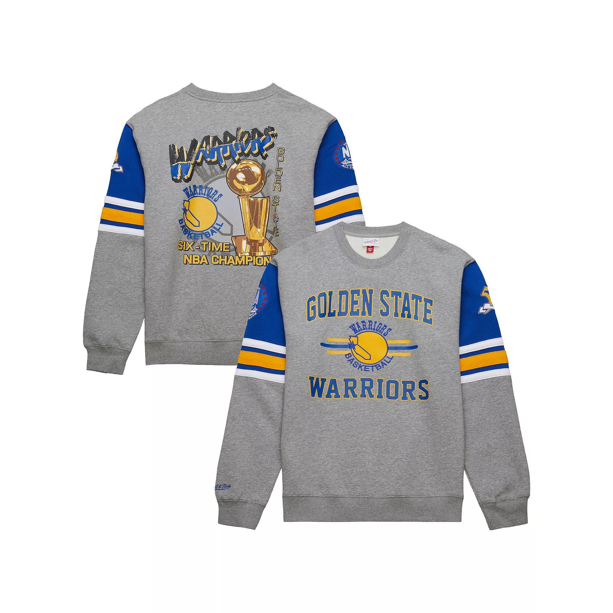 Men's Mitchell & Ness Heather Gray Golden State Warriors Hardwood Classics All Over 4.0 Pullover Sweatshirt, Size: XL, Grey Product Image