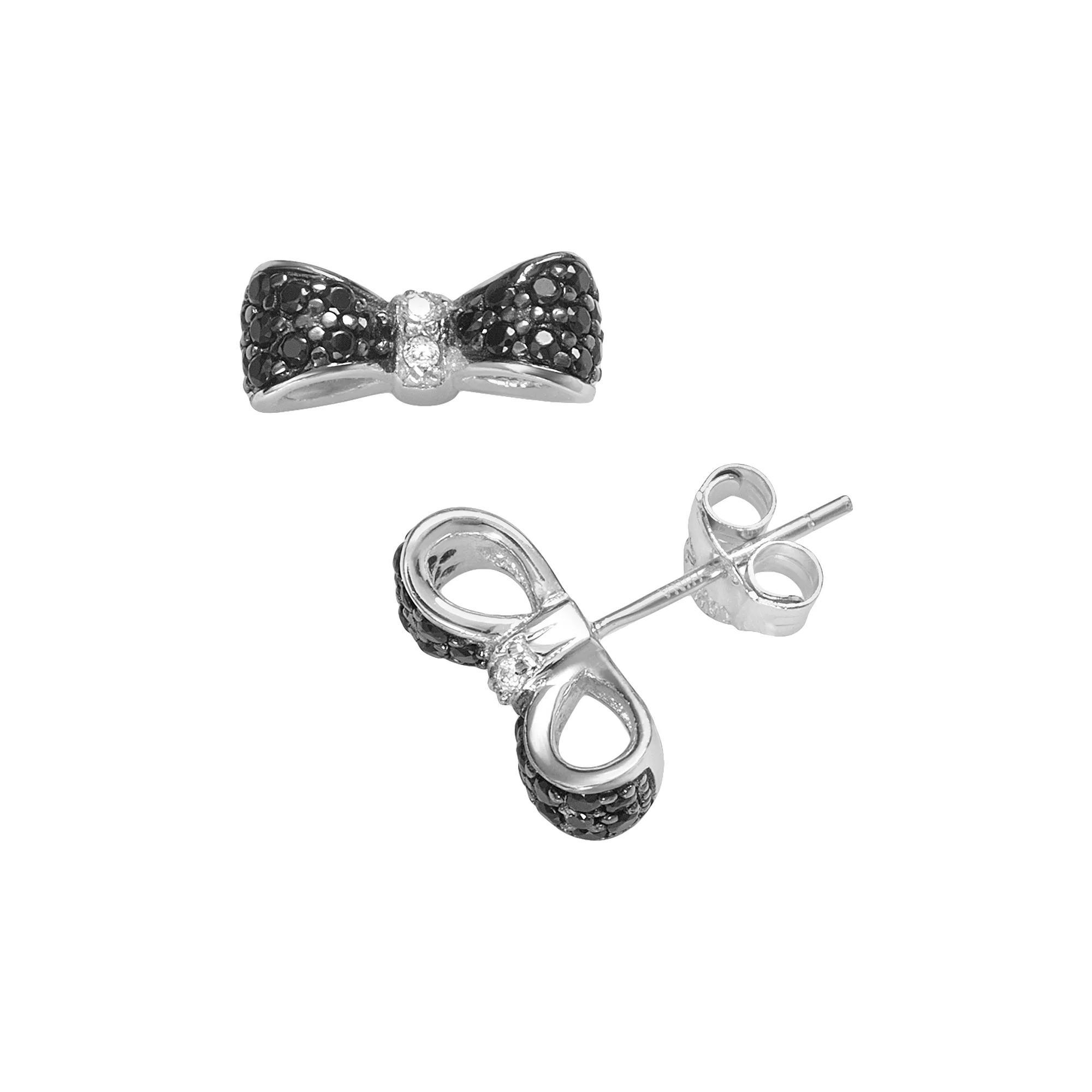 Sophie Miller Sterling Silver Black & White Cubic Zirconia Bow Stud Earrings, Women's Product Image