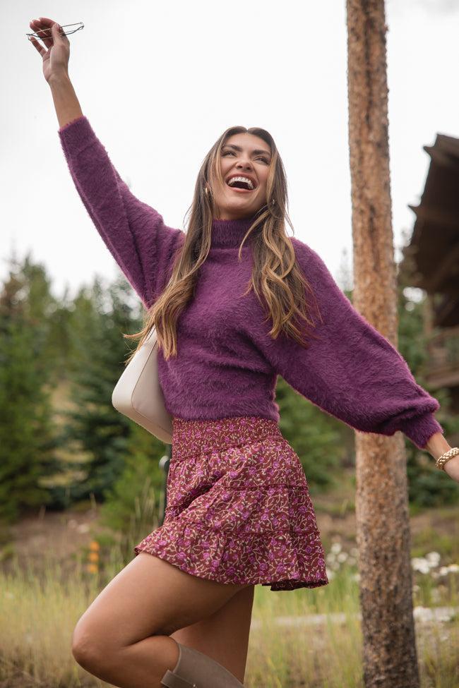 Beyond Me Plum Fuzzy Turtleneck Sweater FINAL SALE Product Image