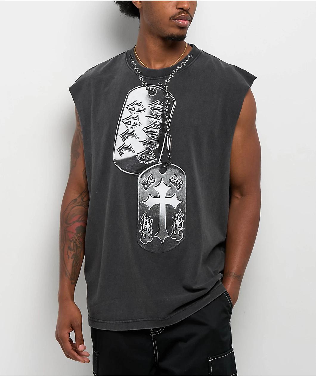 Ninth Hall Dog Tags Black Wash Tank Top Product Image