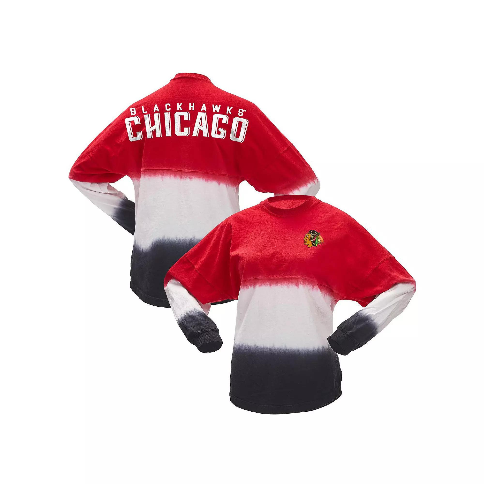 Women's Fanatics Branded Red/Black Chicago Blackhawks Ombre Long Sleeve T-Shirt, Size: Small Product Image