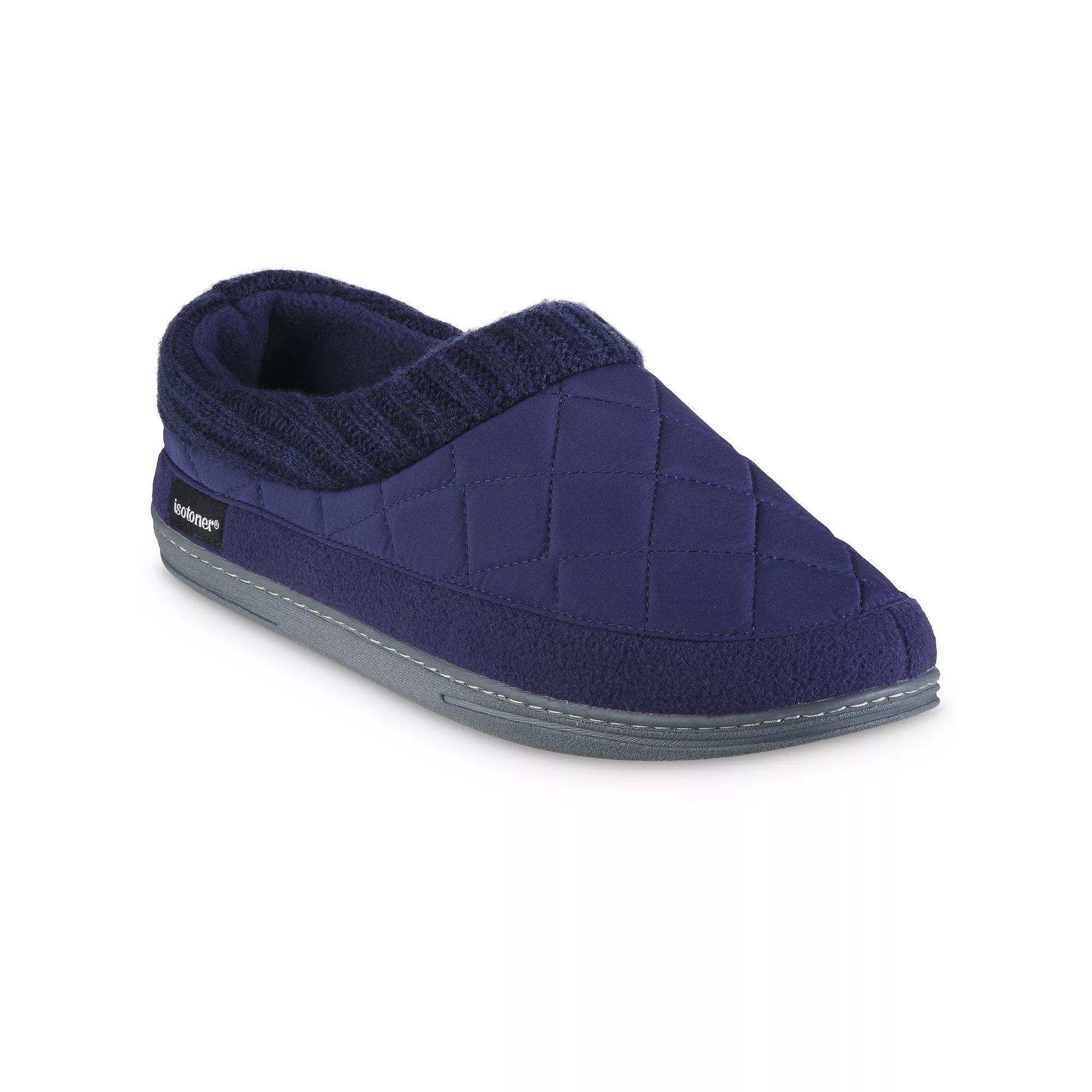 isotoner Quilted Nylon Levon Low Boot Mens Slippers Grey Product Image
