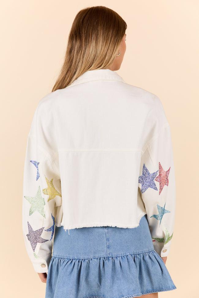Shine Bright White Embellished Star Denim Jacket FINAL SALE Product Image