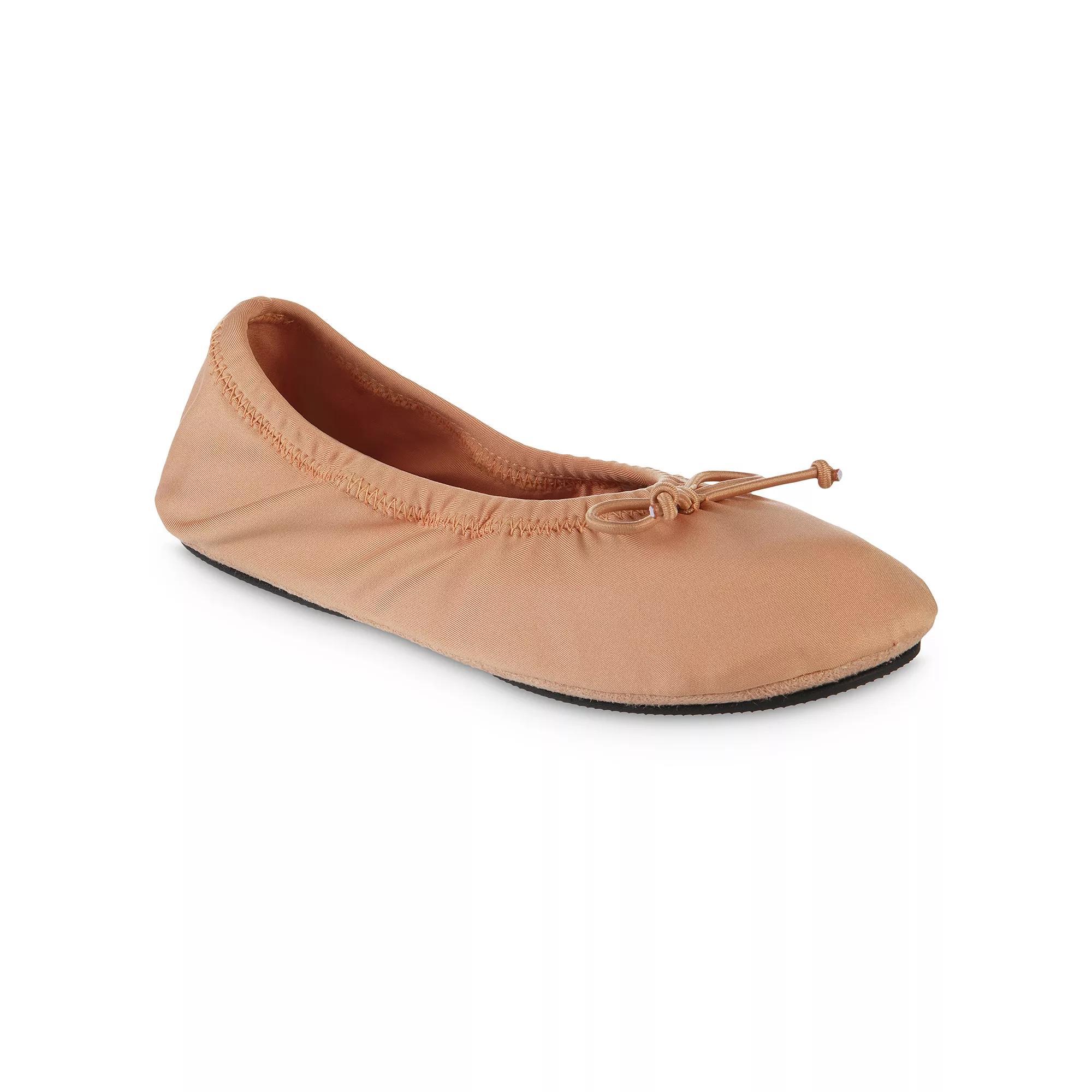 Isotoner Women's Sloan Nude Spandex Ballerina Slippers - Tobacco Brown M Product Image