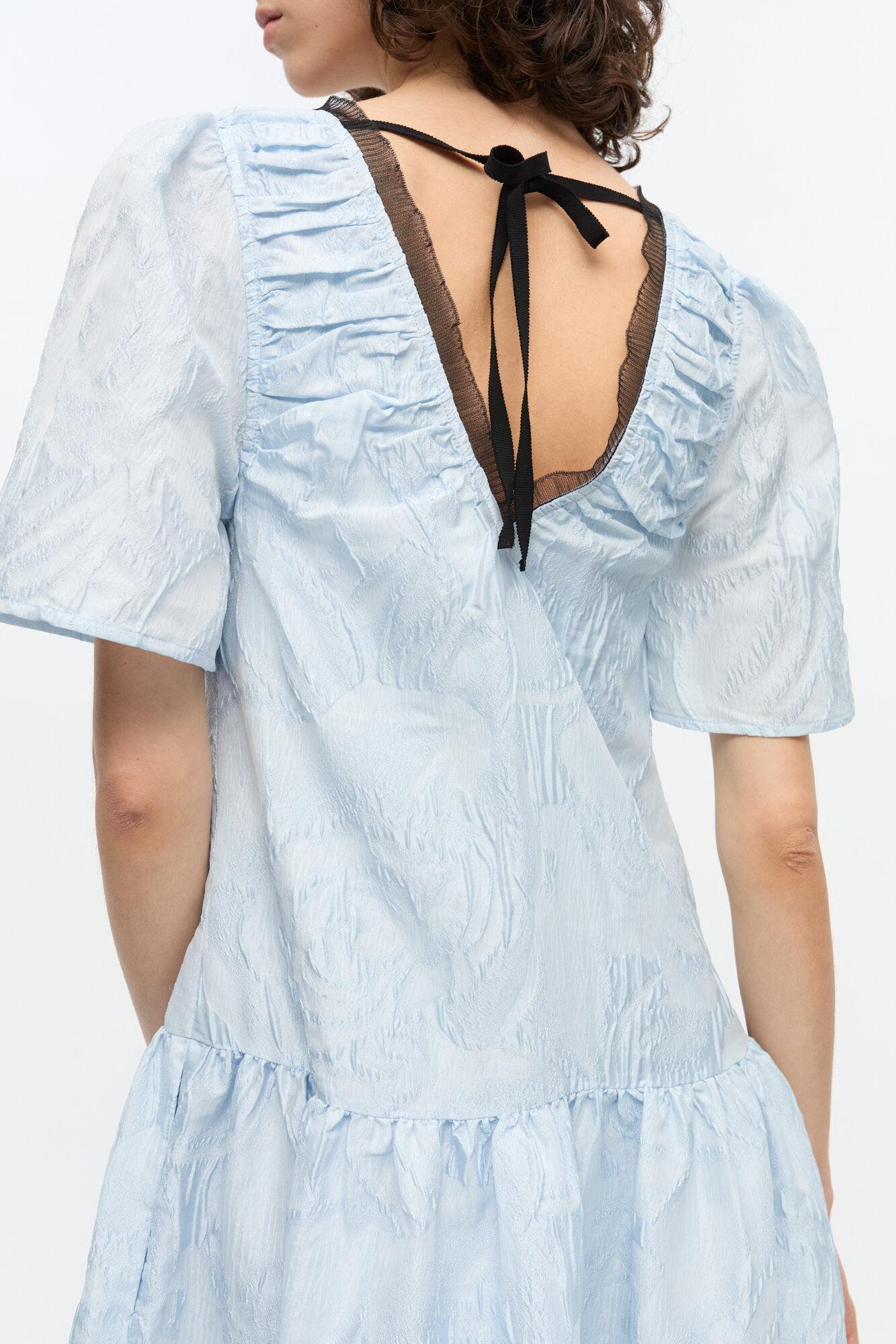 Blue Textured Cloque Midi Dress Product Image
