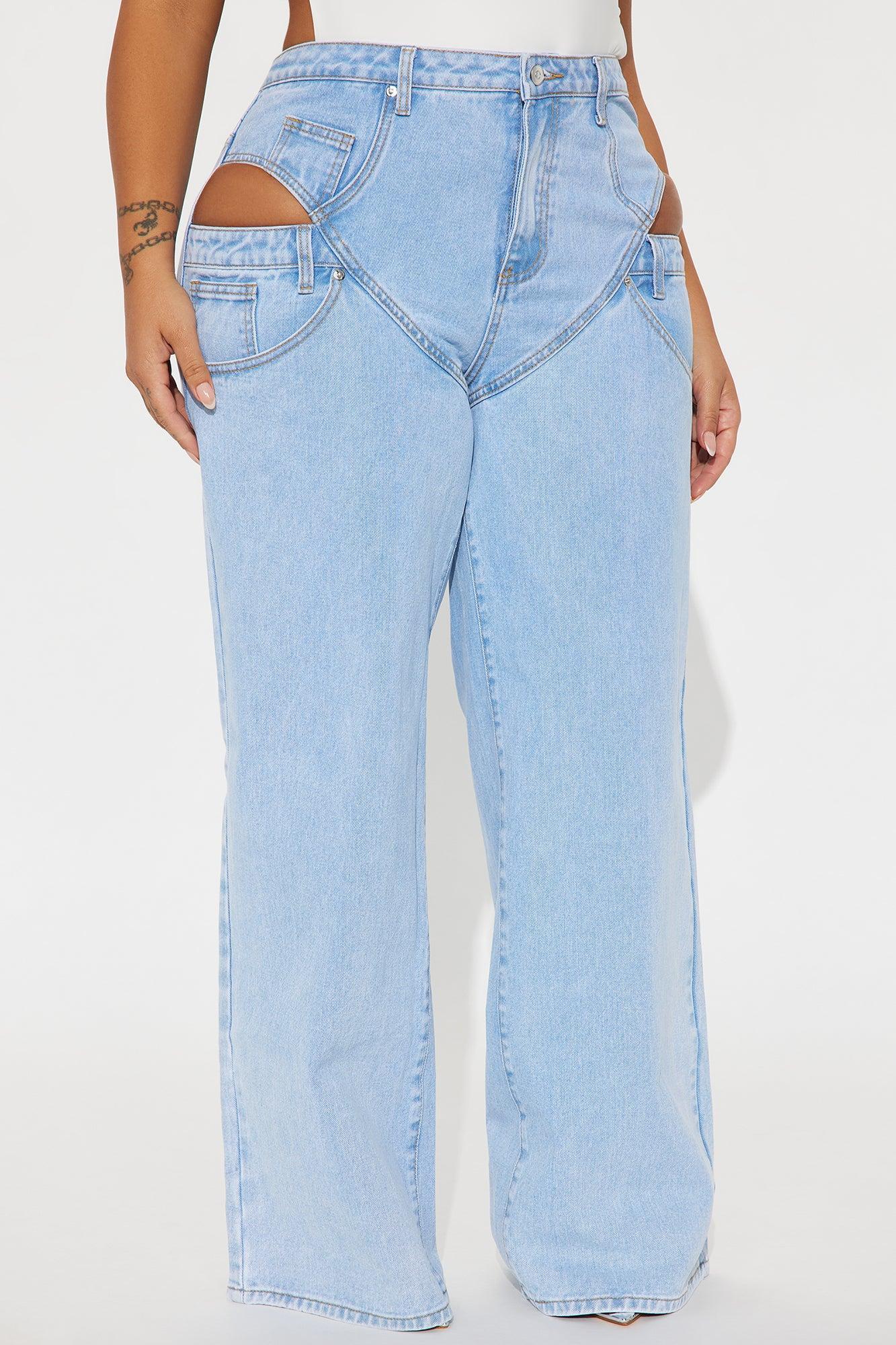 She's An Icon Cut Out Wide Leg Jeans - Light Wash Product Image