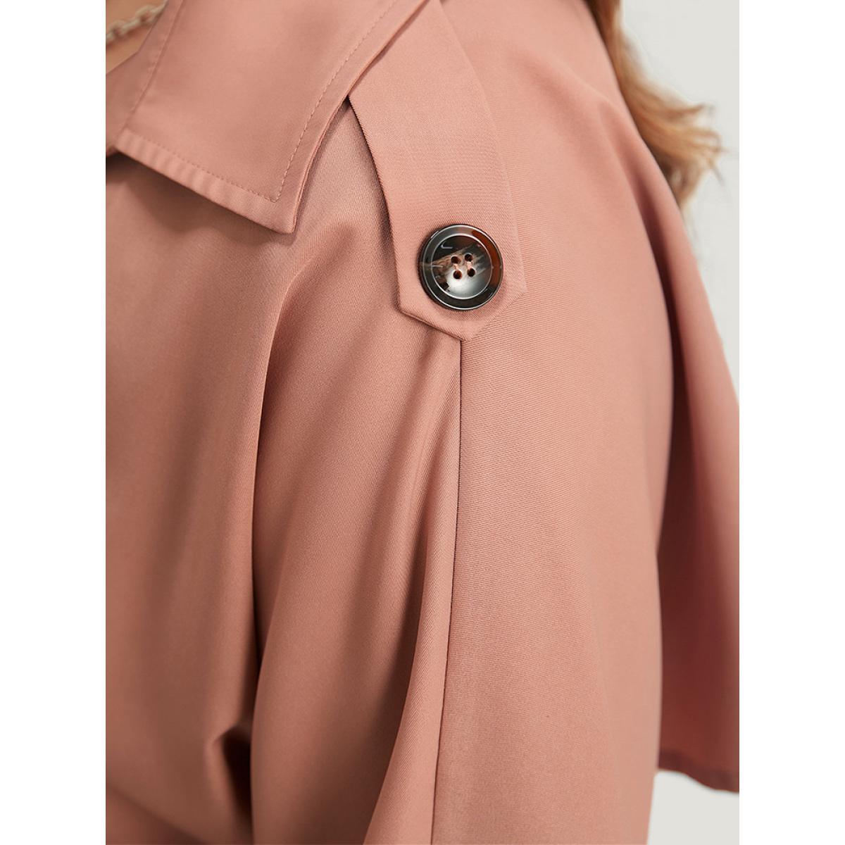 Plus Size Plain Pocket Button Up Belted Lapel Collar Coat Women Rouge Casual Plain Ladies Dailywear Winter Coats BloomChic 18-20/2X Product Image