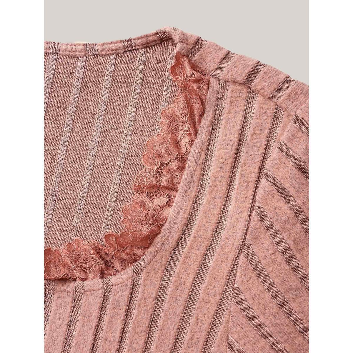 Plus Size Ribbed Ruffled Lace Edges Midi Dress Dirtypink Women Casual Woven ribbon&lace trim Knit Dresses Bloomchic 30/6X Product Image