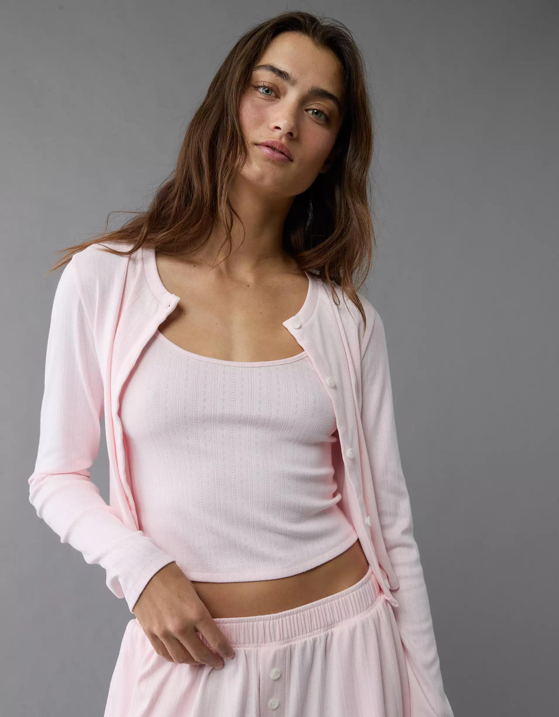 AE 3-Piece Pointelle Plush Cardigan Pajama Set Product Image