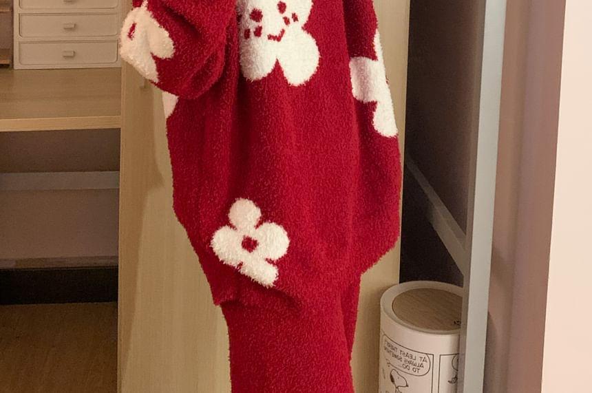 Pajama Set: Floral Sweater + Pants Product Image