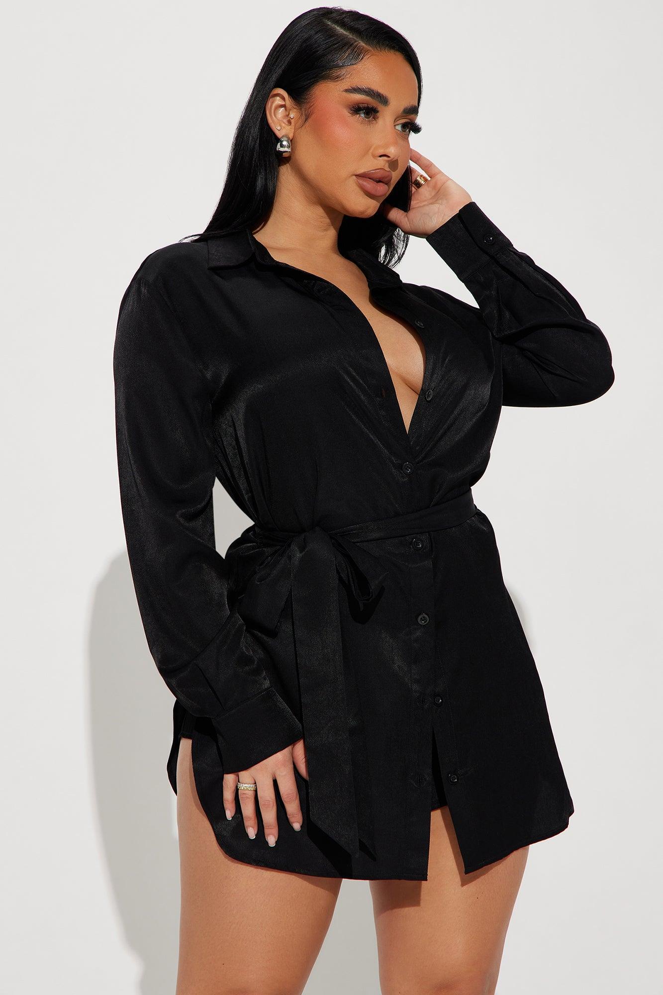 Sarai Shirt Romper - Black Product Image