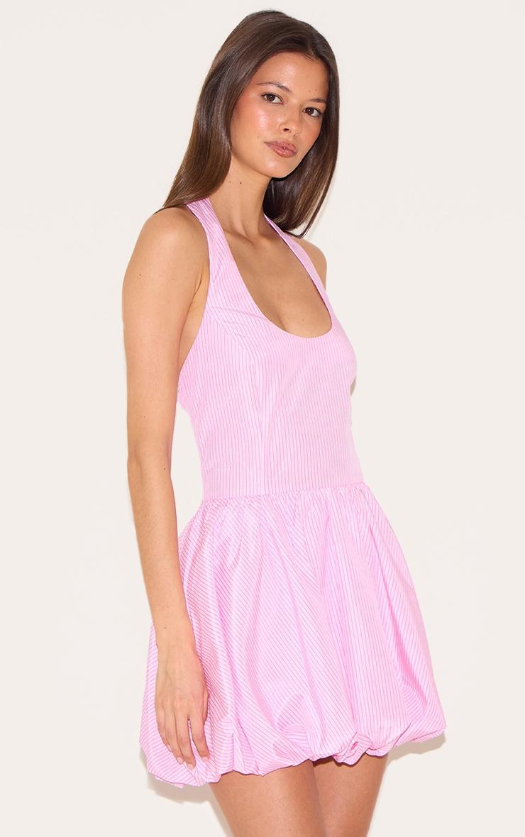 Pink Pinstripe Halterneck Puffball Dress Product Image