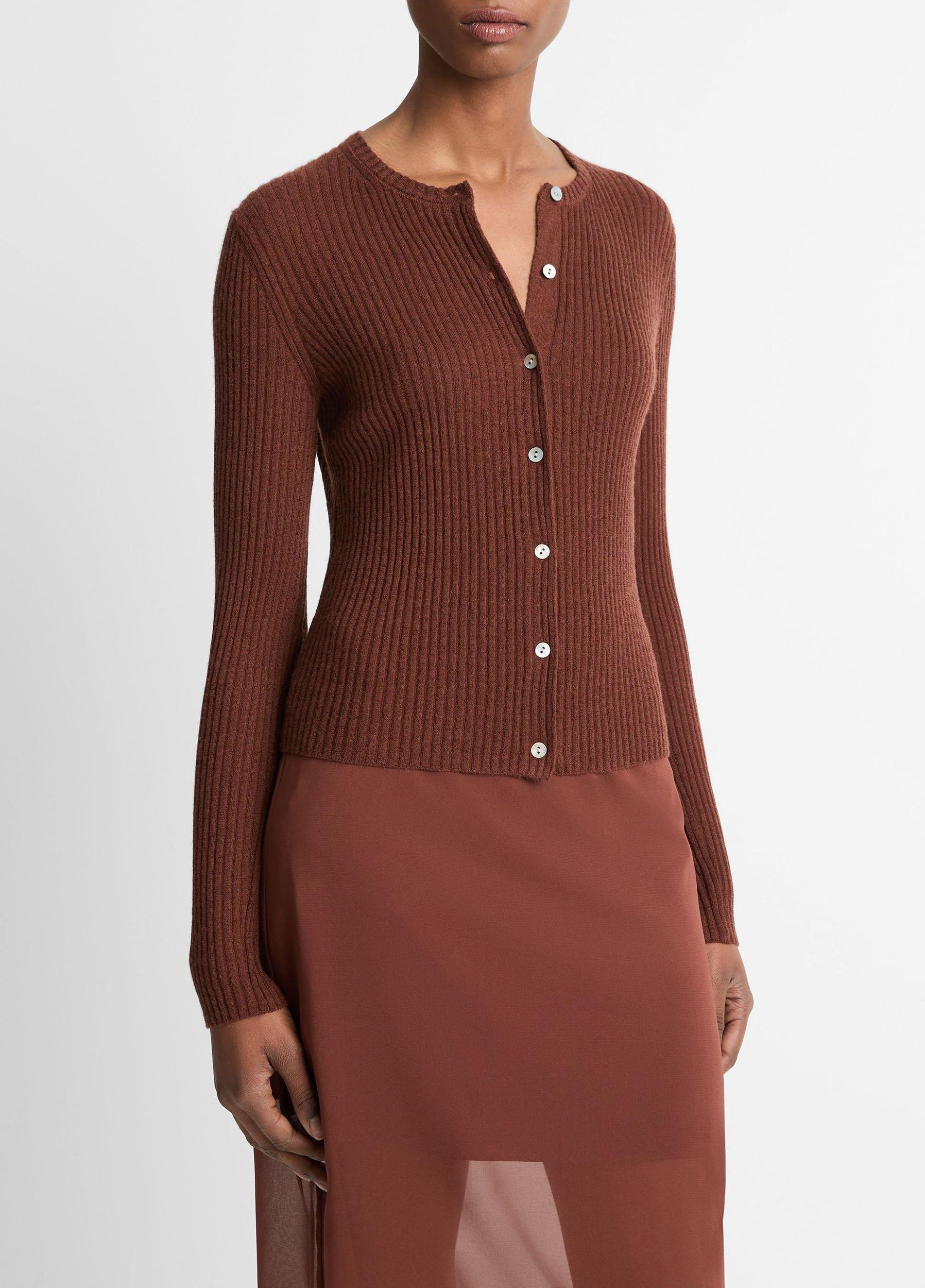 Womens Cashmere-Silk Ribbed Cardigan, Deep Rosewood, Size XXS Vince Product Image
