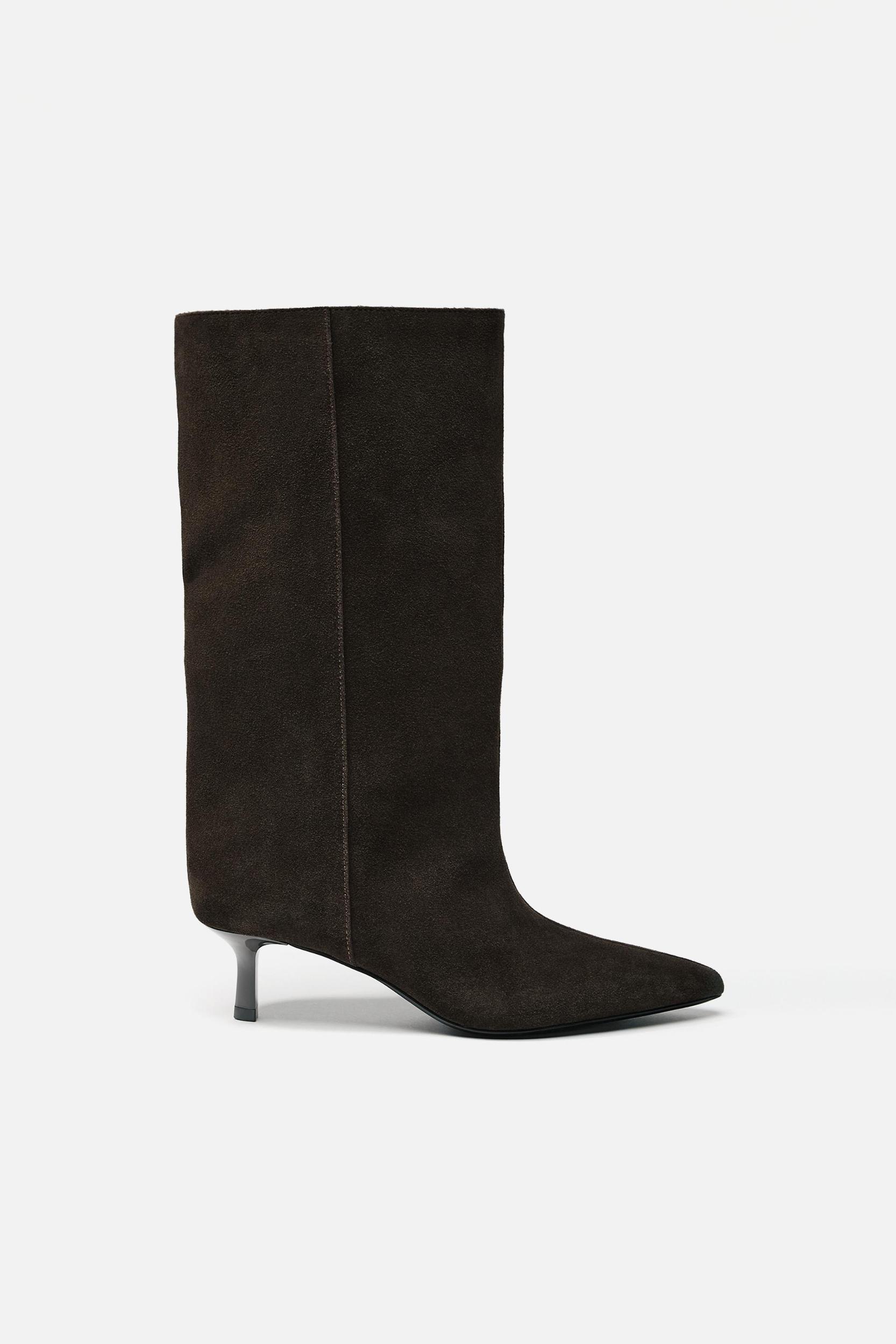 WIDE SHAFT SPLIT LEATHER ANKLE BOOTS Product Image