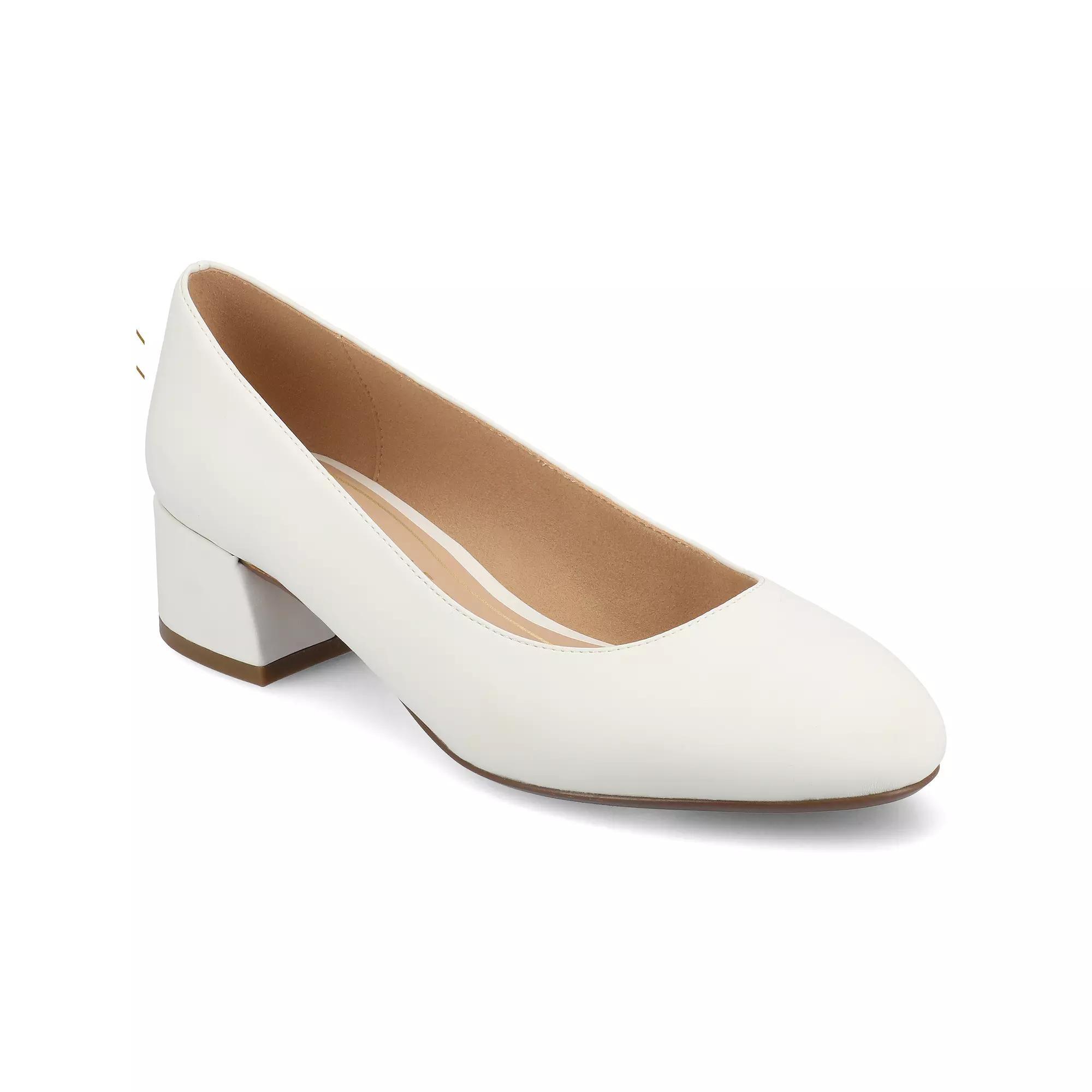 Journee Medium and Wide Width Saarii Women's Slip-On Block Heel Pumps, Size: 11, White Product Image