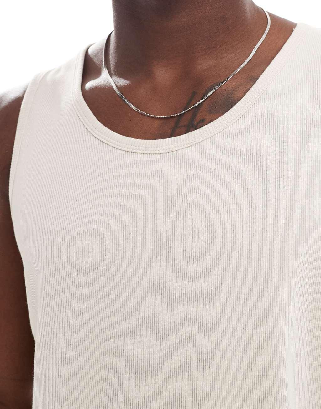 Brave Soul ribbed classic tank in light stone Product Image