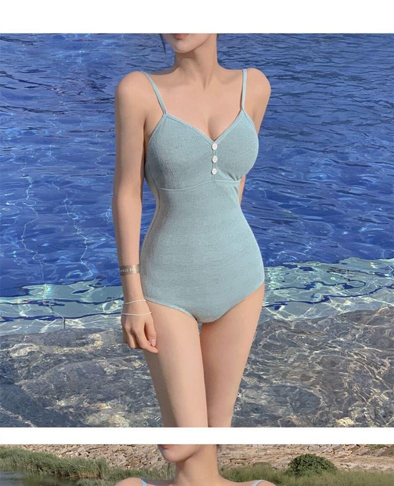 Spaghetti Strap Plain Swimsuit Product Image