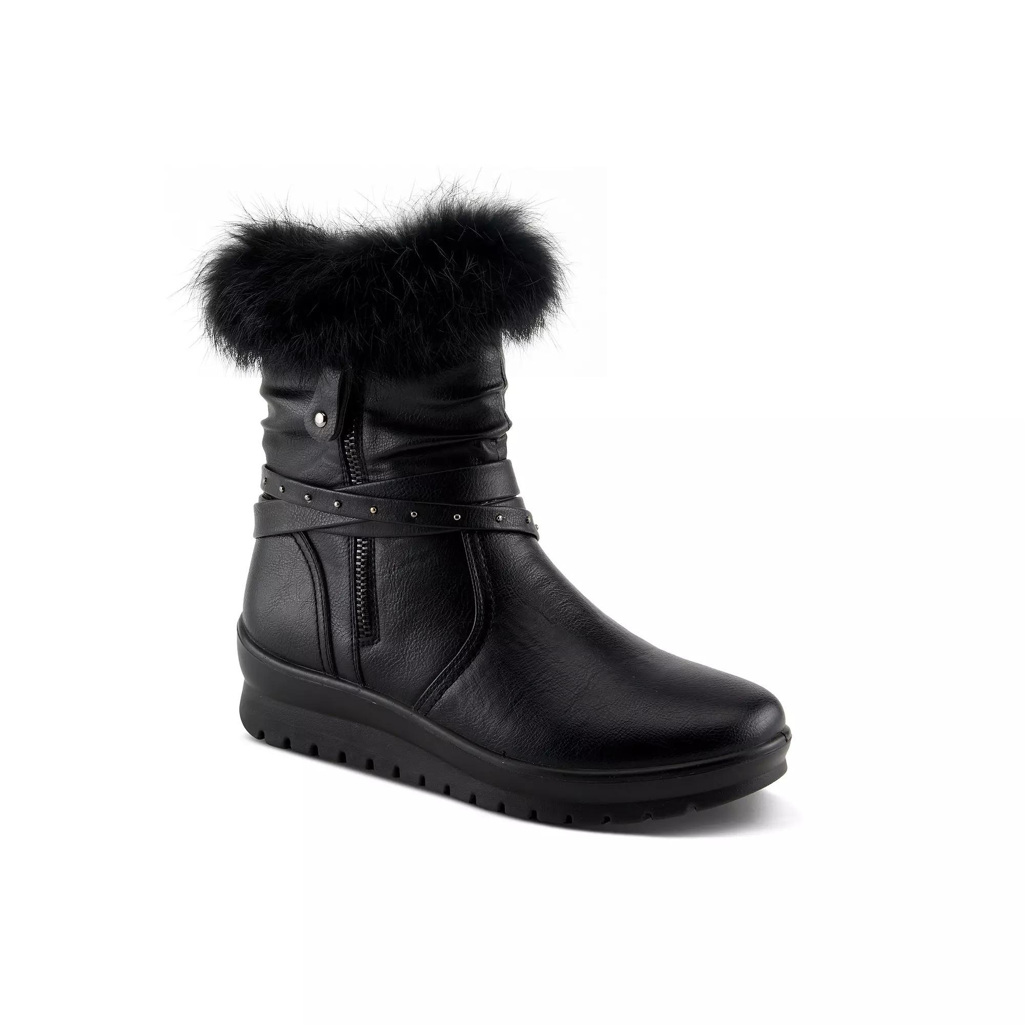 Flexus by Spring Step Yamina Women's Faux Fur Topped Slouched Boots, Size: 37, Black Product Image
