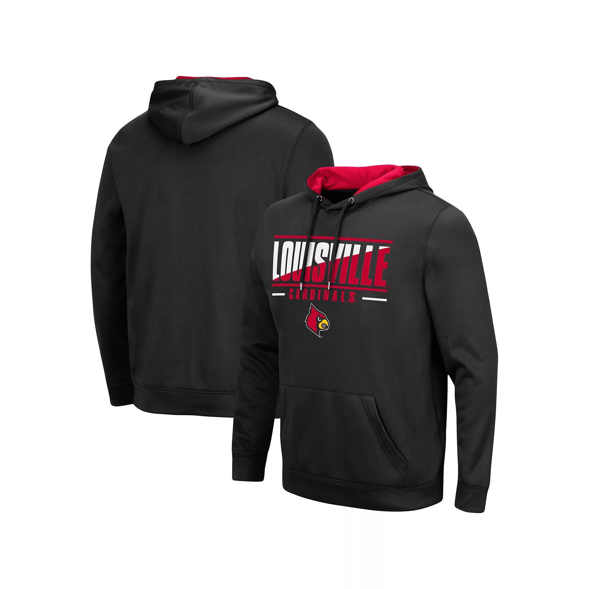 Men's Colosseum Black Louisville Cardinals Slash Stack 2.0 Pullover Hoodie, Size: Medium Product Image