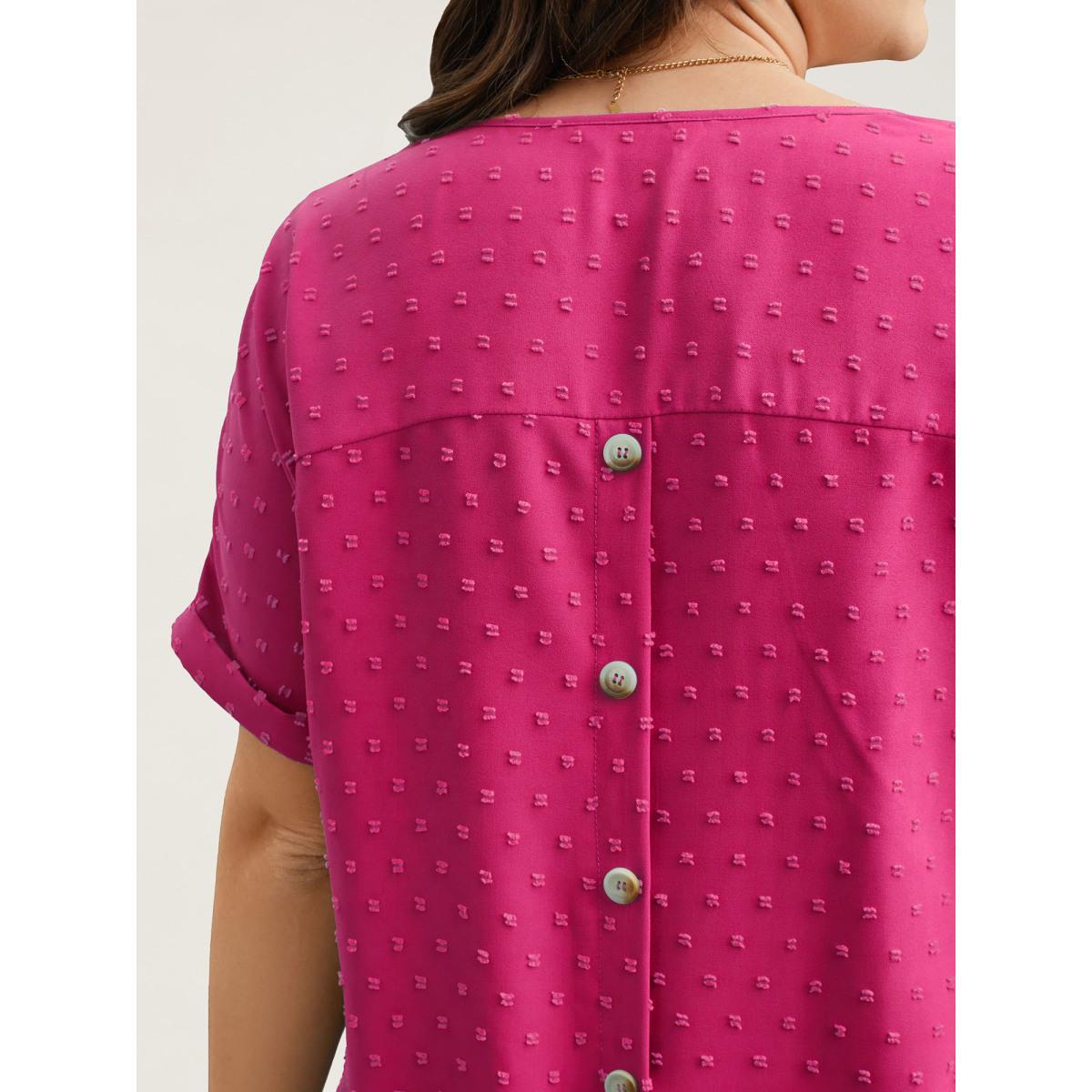 Plus Size RedViolet Back-Button Textured V-Neck Shirt Women Elegant Short sleeve V-neck Everyday Blouses BloomChic 26/4X Product Image