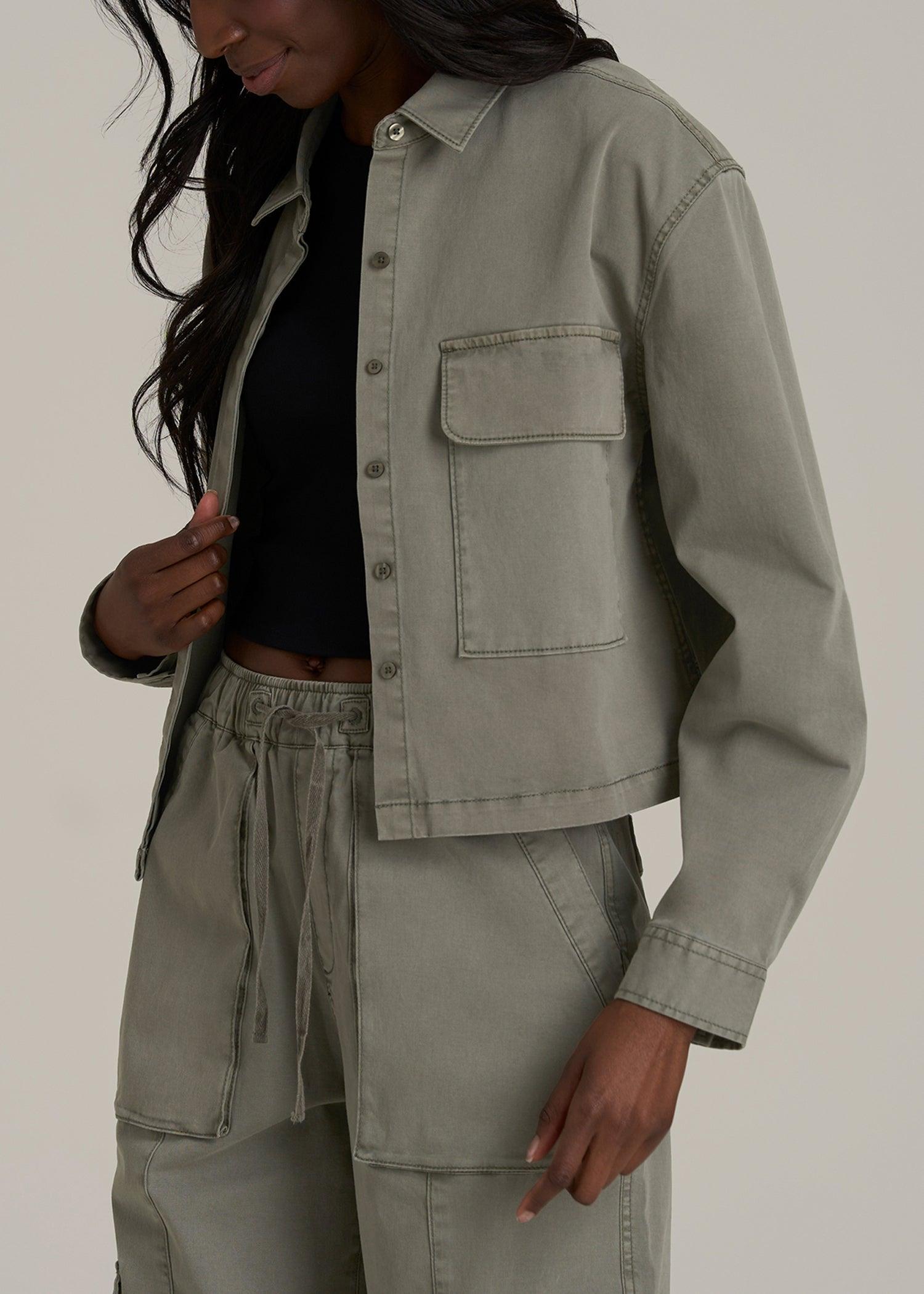 Garment Dyed Utility Shirt for Tall Women in Camper Green Product Image