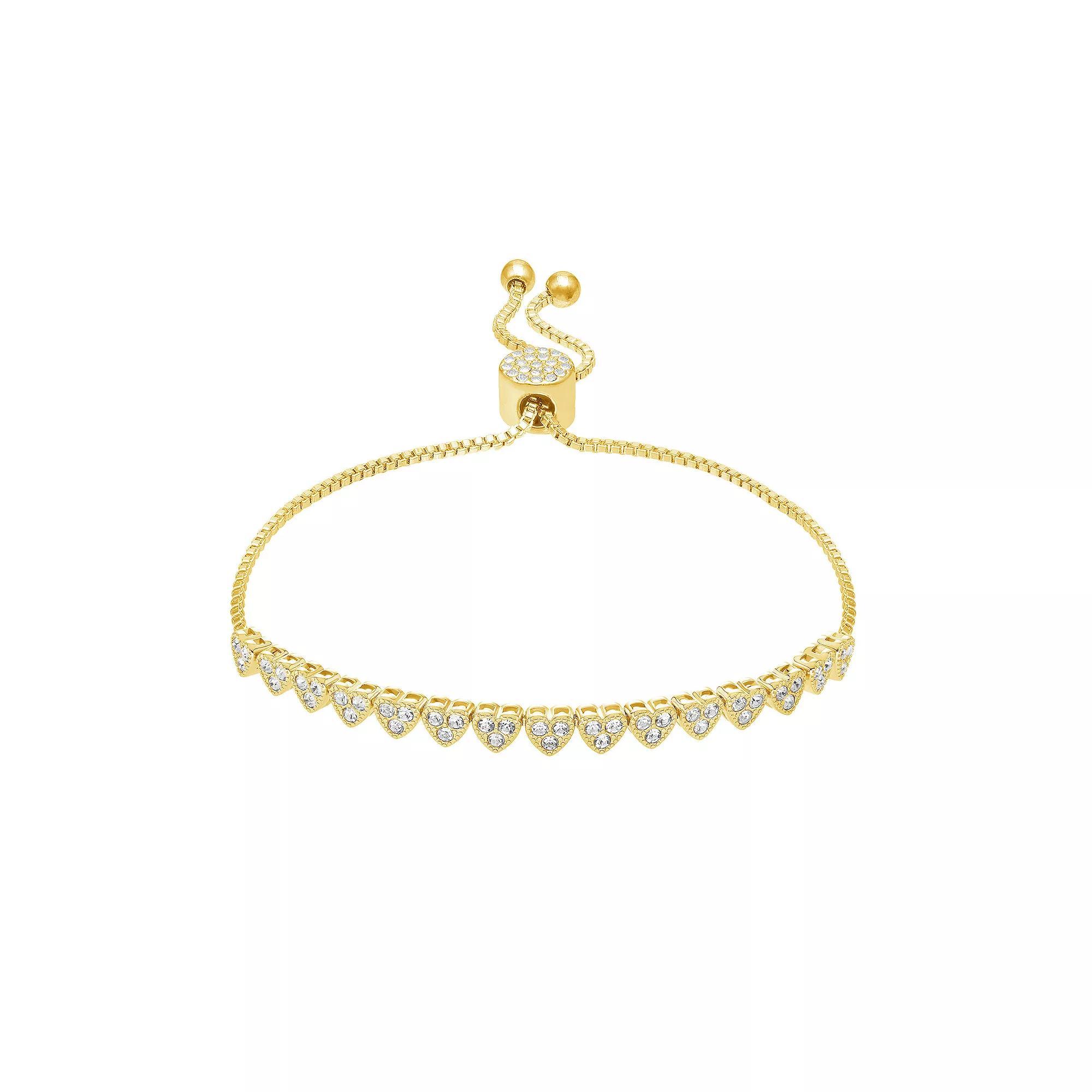 Brilliance Crystal Heart Adjustable Bracelet, Women's, Size: 7/8", Yellow Gold Tone Clear Product Image
