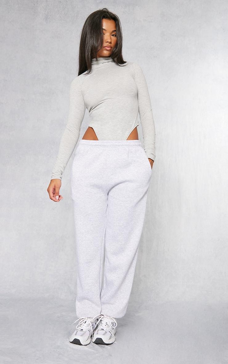 Basic Grey Marl Cotton Blend Roll Neck Bodysuit Product Image