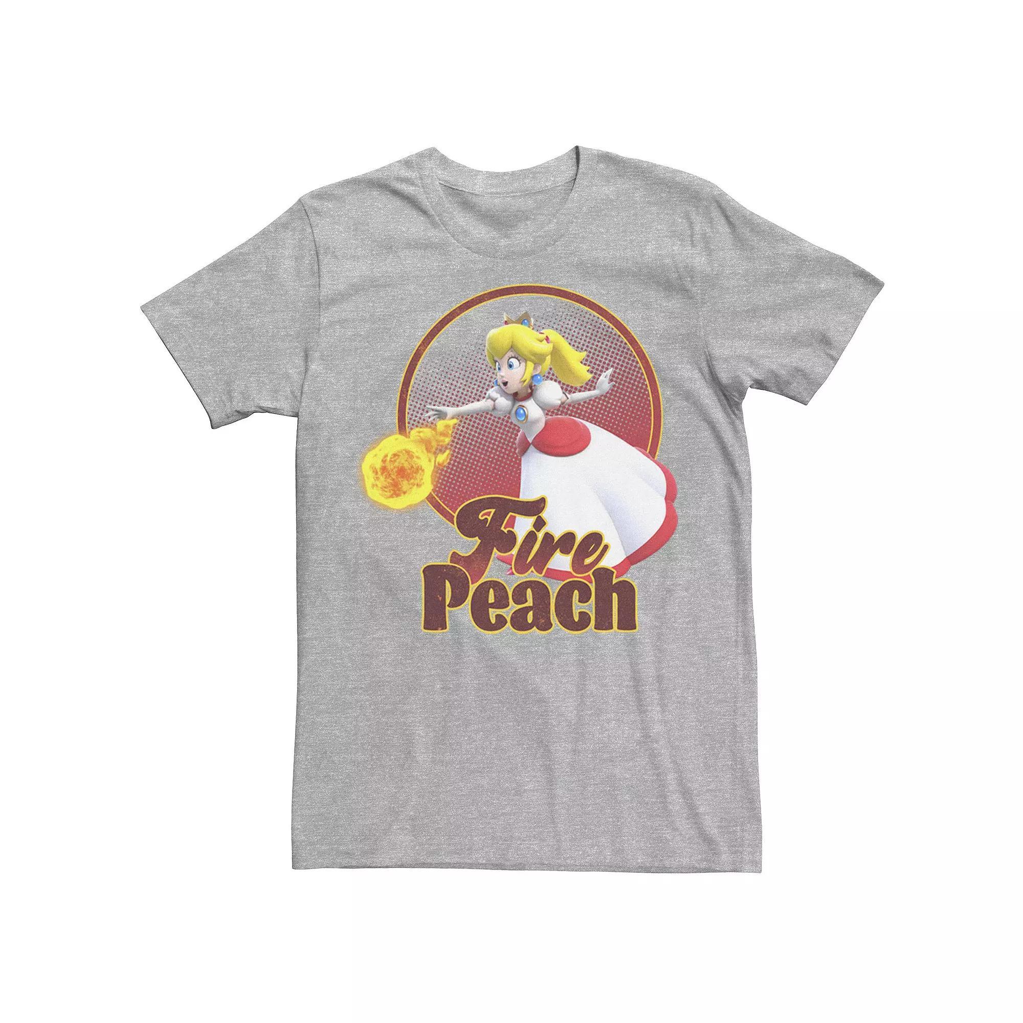 Mens Super Mario 3D World Princess Peach Fireball Circle Tee Athletic Grey Product Image