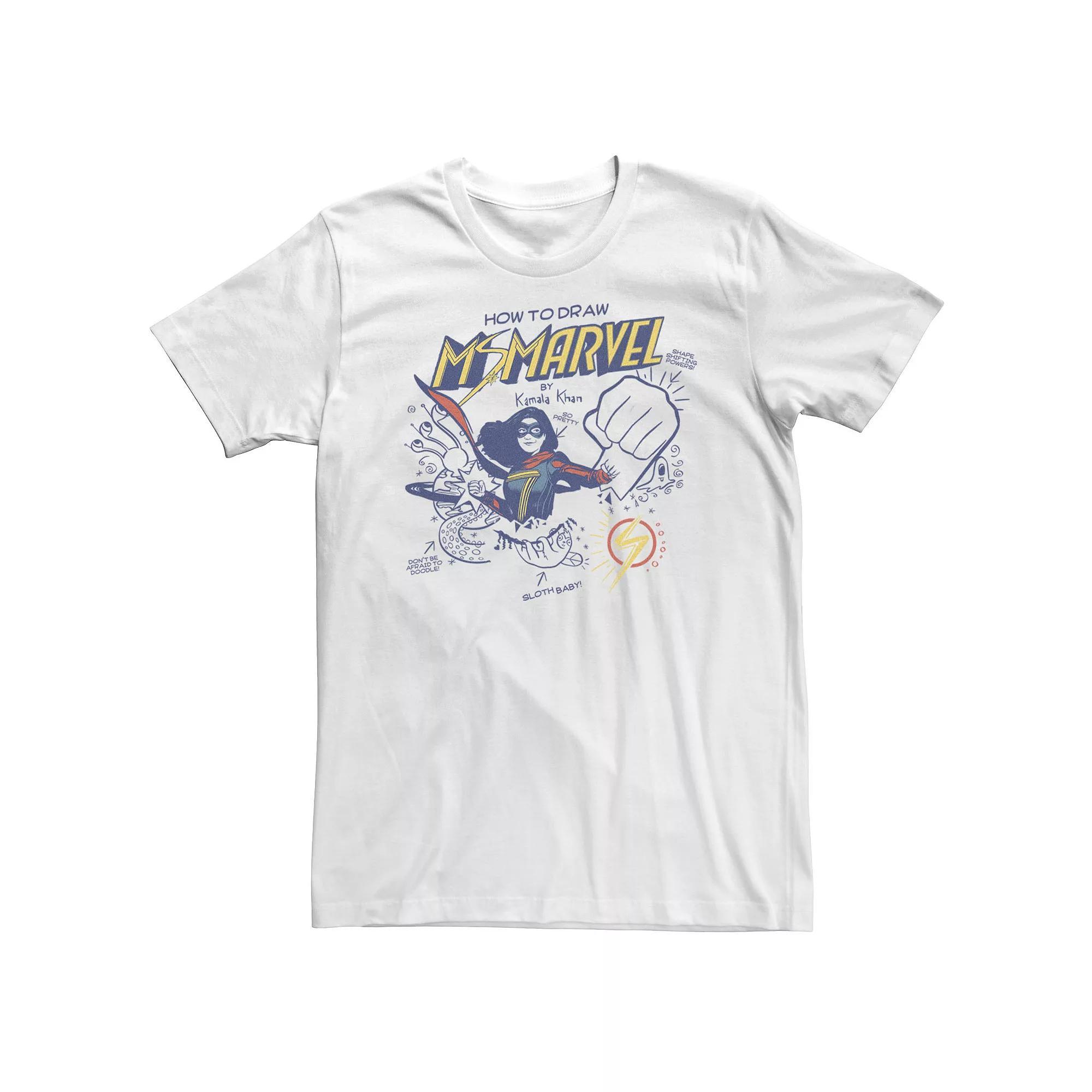 Big & Tall Marvel Ms. Marvel How To Draw Ms. Marvel Tee, Men's, Size: 4XL Tall, White Product Image