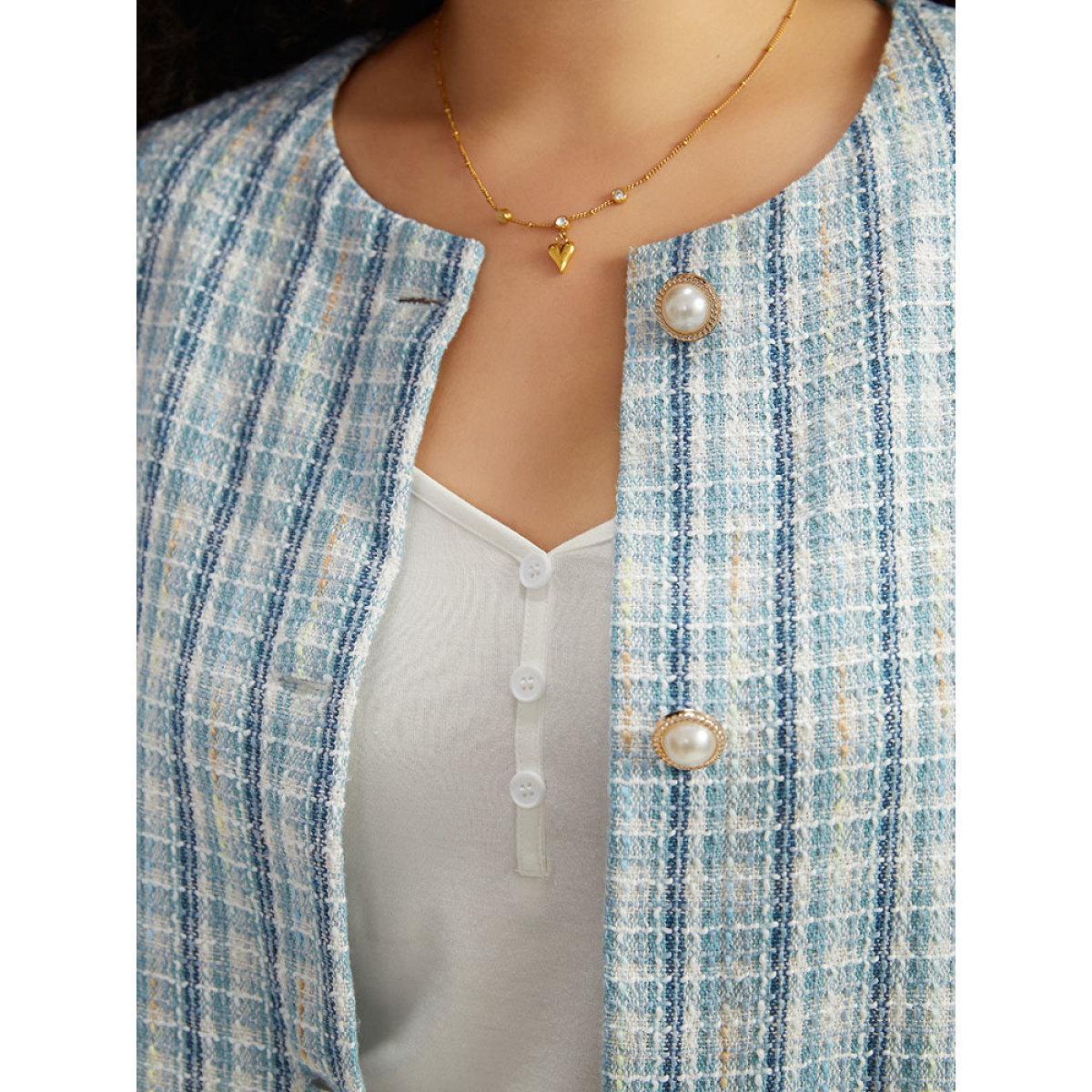 Plus Size Gingham Buckle Detail Button Through Jacket Women LightBlue Button Everyday Jackets BloomChic 26/4X Product Image