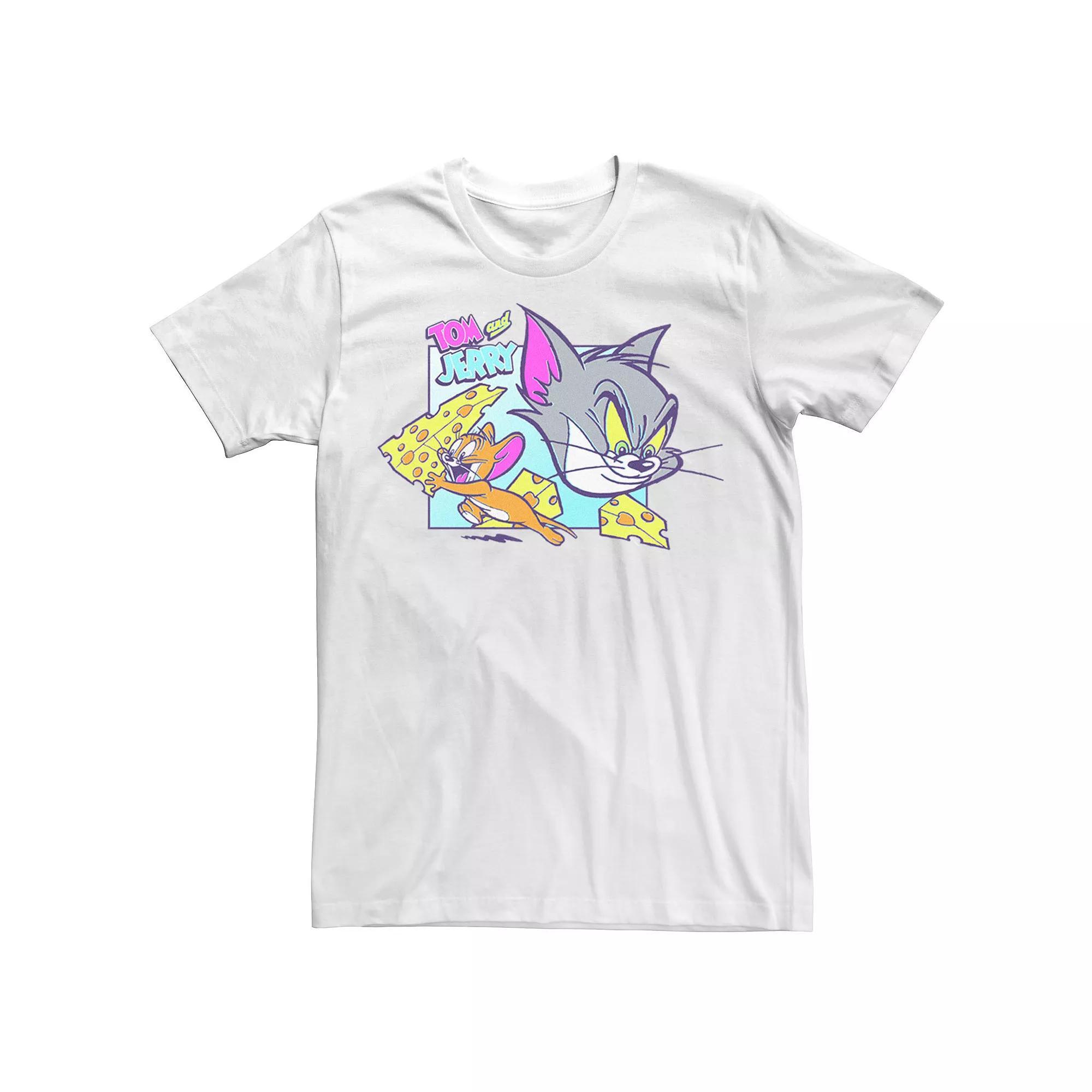 Men's Tom And Jerry Scaping With The Cheese Tee, Size: Small, White Product Image