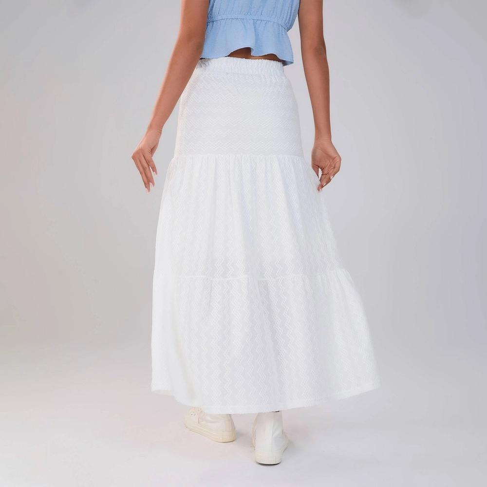 Women's Solid Elastic Waist Ruffle Hem Tiered Maxi Skirt - Wild Fable™ White L Product Image