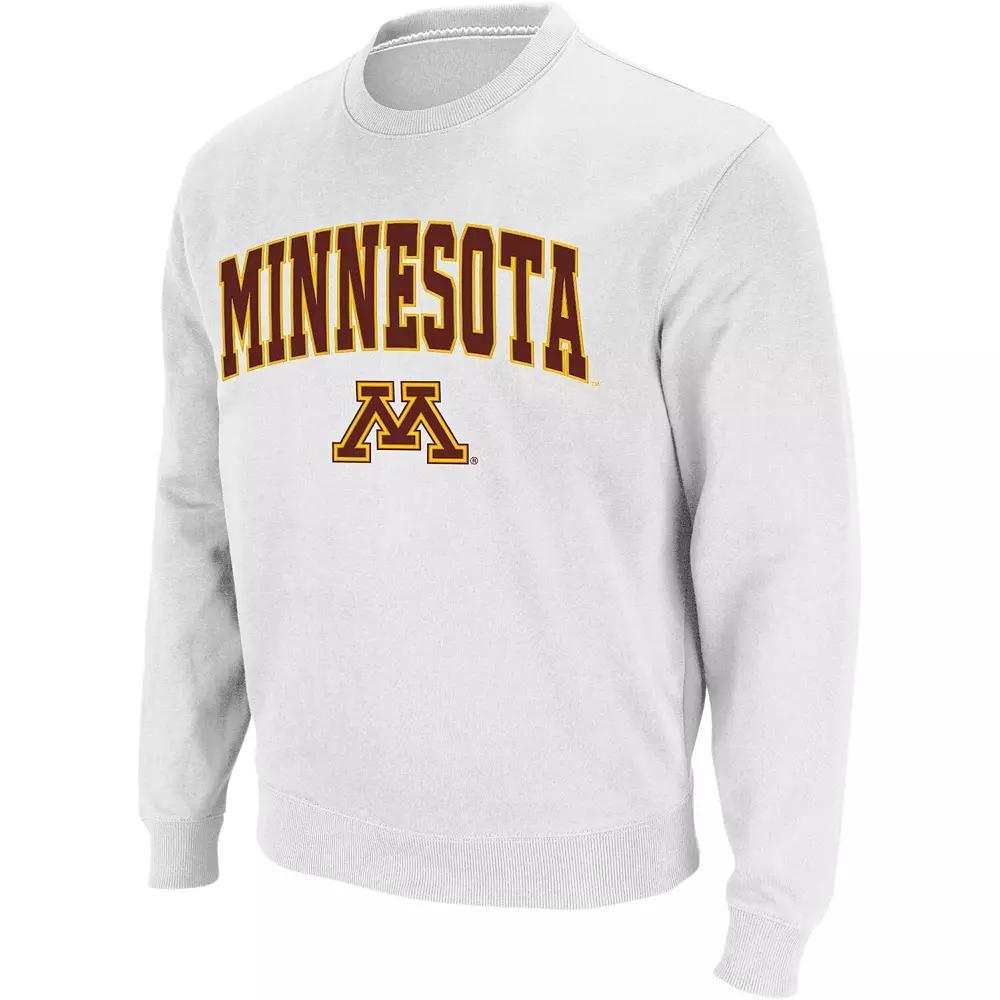 Men's Colosseum White Minnesota Golden Gophers Arch & Logo Crew Neck Sweatshirt, Size: 2XL Product Image