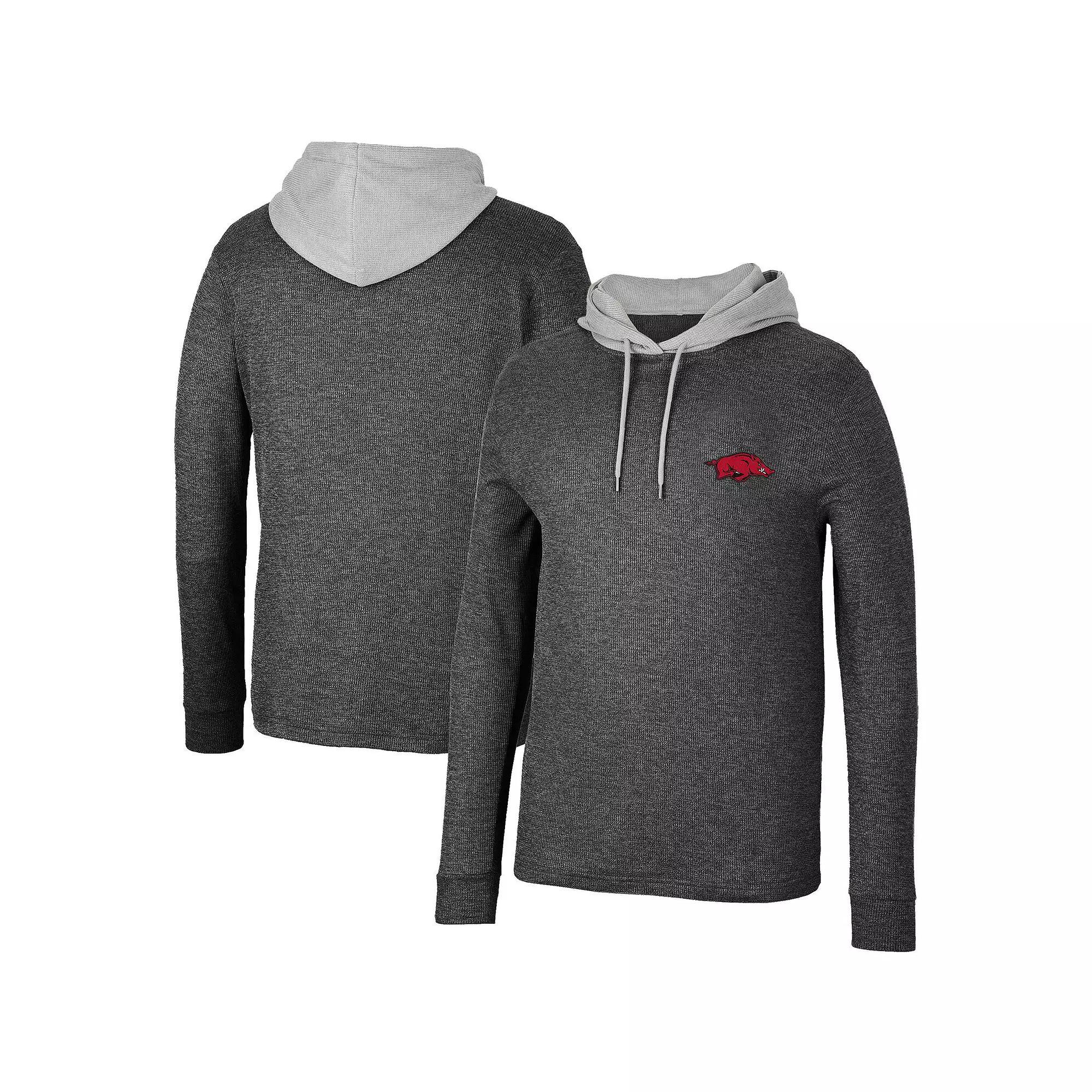 Men's Colosseum Black Arkansas Razorbacks Ballot Waffle-Knit Thermal Long Sleeve Hoodie T-Shirt, Size: Small Product Image