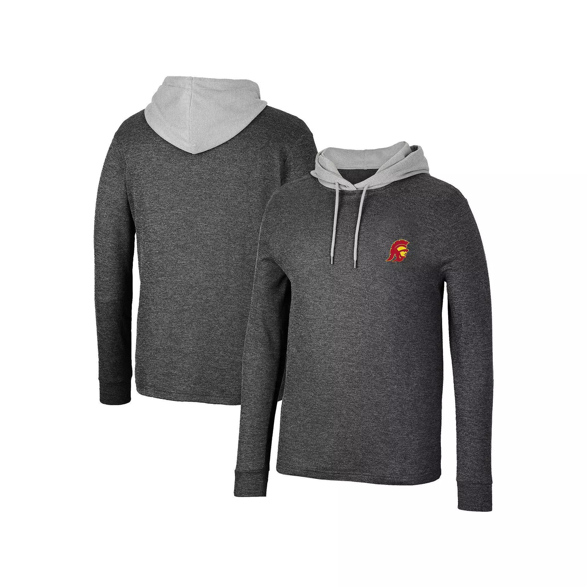 Men's Colosseum Black USC Trojans Ballot Waffle-Knit Thermal Long Sleeve Hoodie T-Shirt, Size: 2XL Product Image