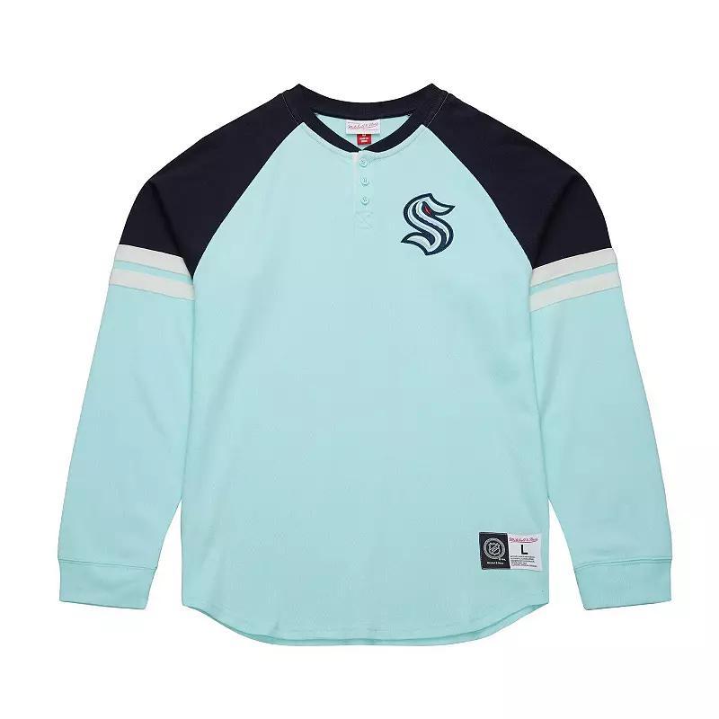 Men's Mitchell & Ness  Light Blue Seattle Kraken Thermal Henley Long Sleeve T-Shirt, Size: Medium, Krk Light Product Image