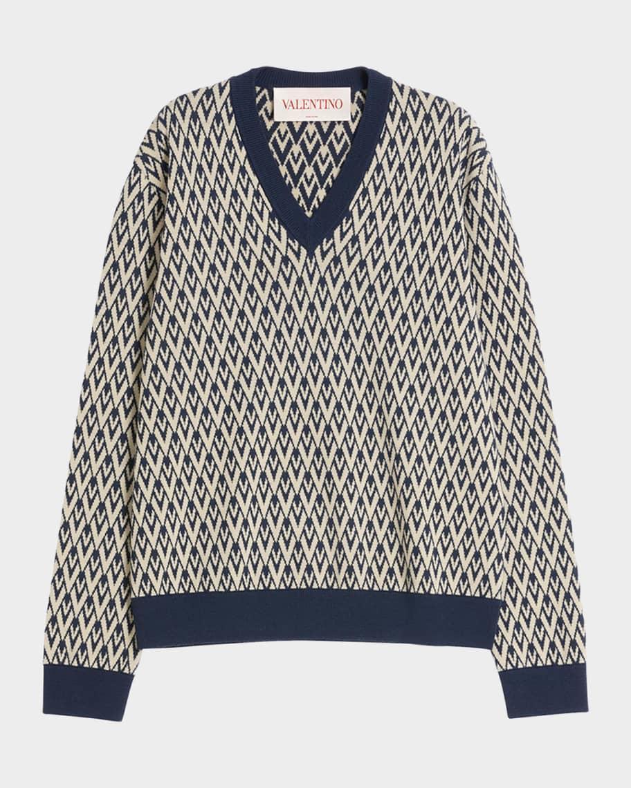 Mens V Jacquard Wool Sweater Product Image